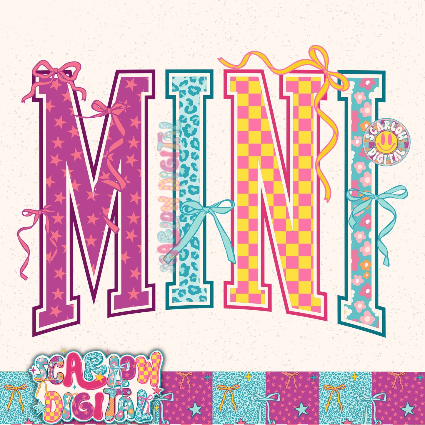 Retro Mini with Bows PNG Digital Design