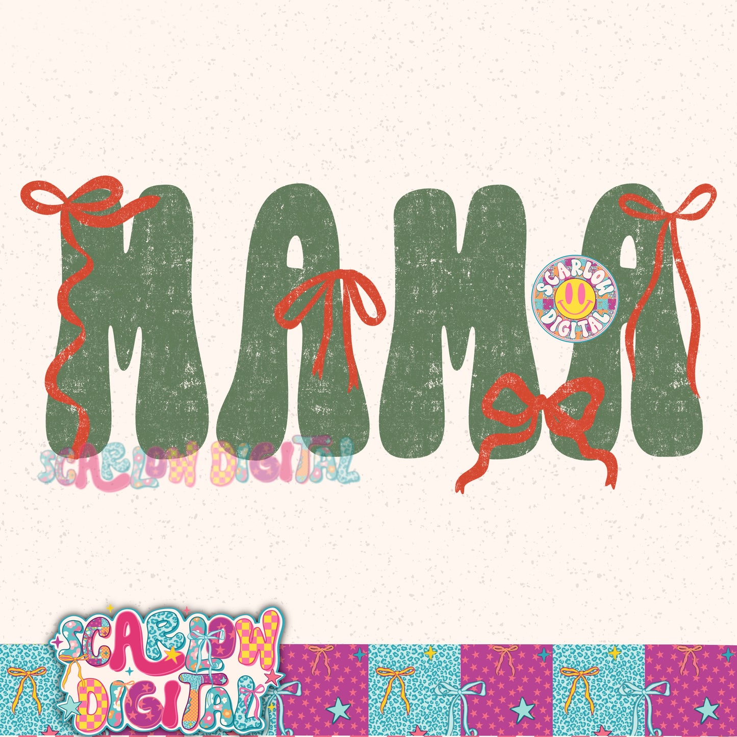Red Green Bow Mama PNG Digital Design