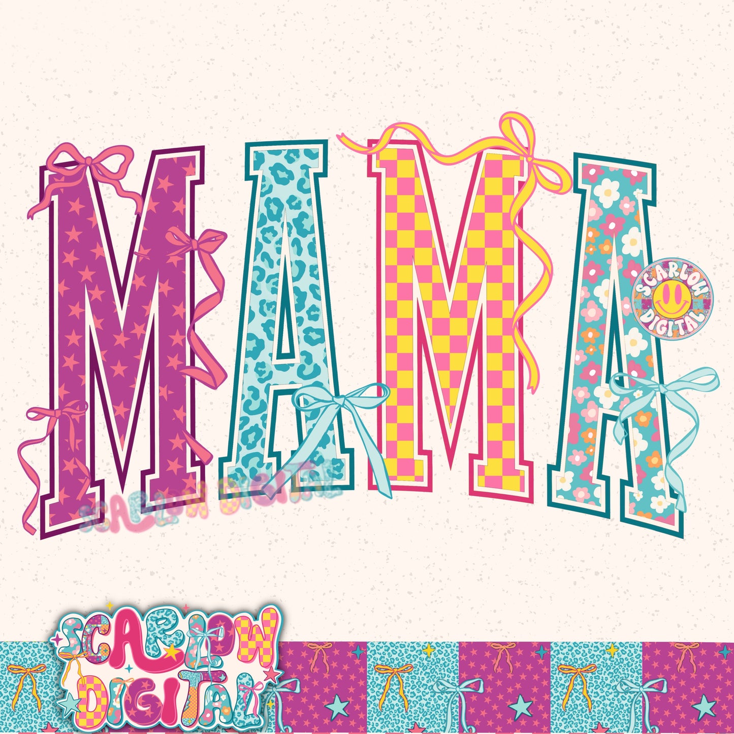 Retro Mama with Bows PNG Digital Design