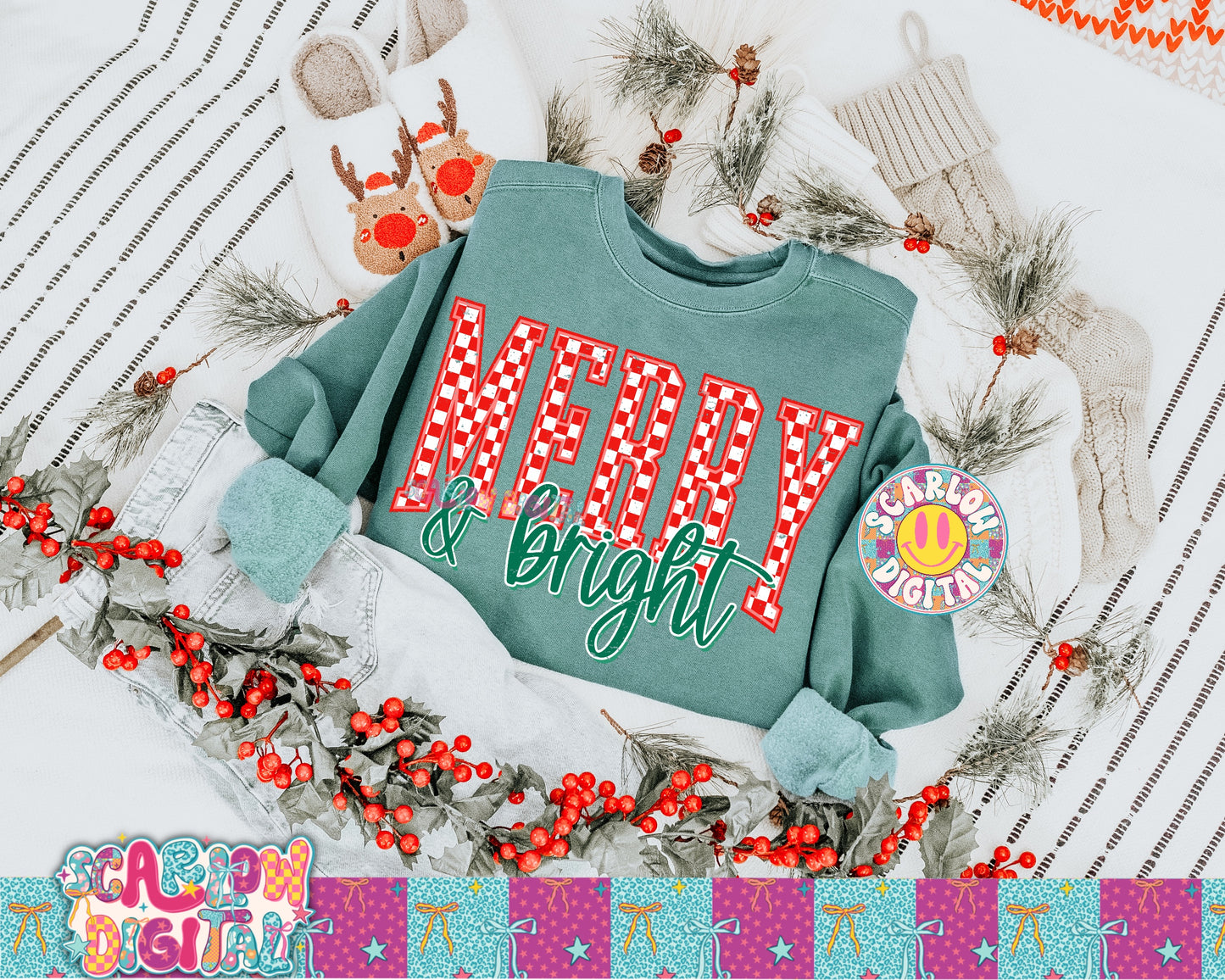 Merry and Bright PNG Digital Design