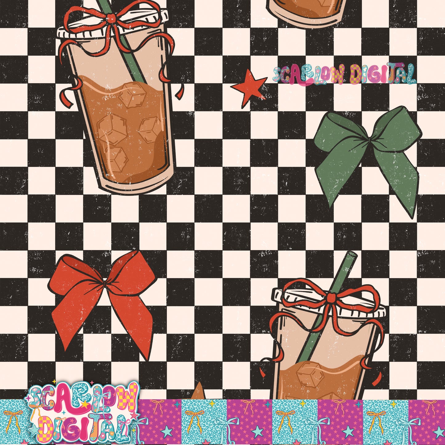 Christmas Iced Coffee Seamless Pattern Digital Design