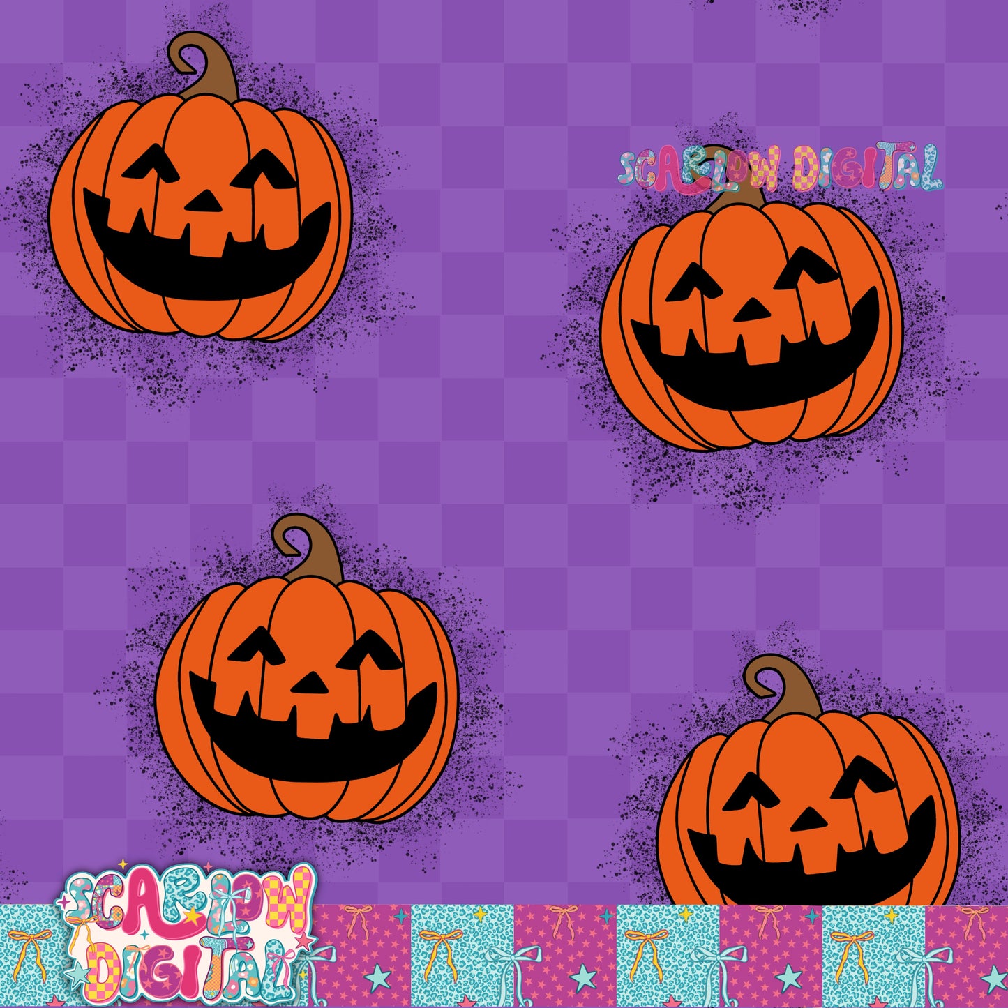 Pumpkins and Checkers Seamless Pattern Digital Design
