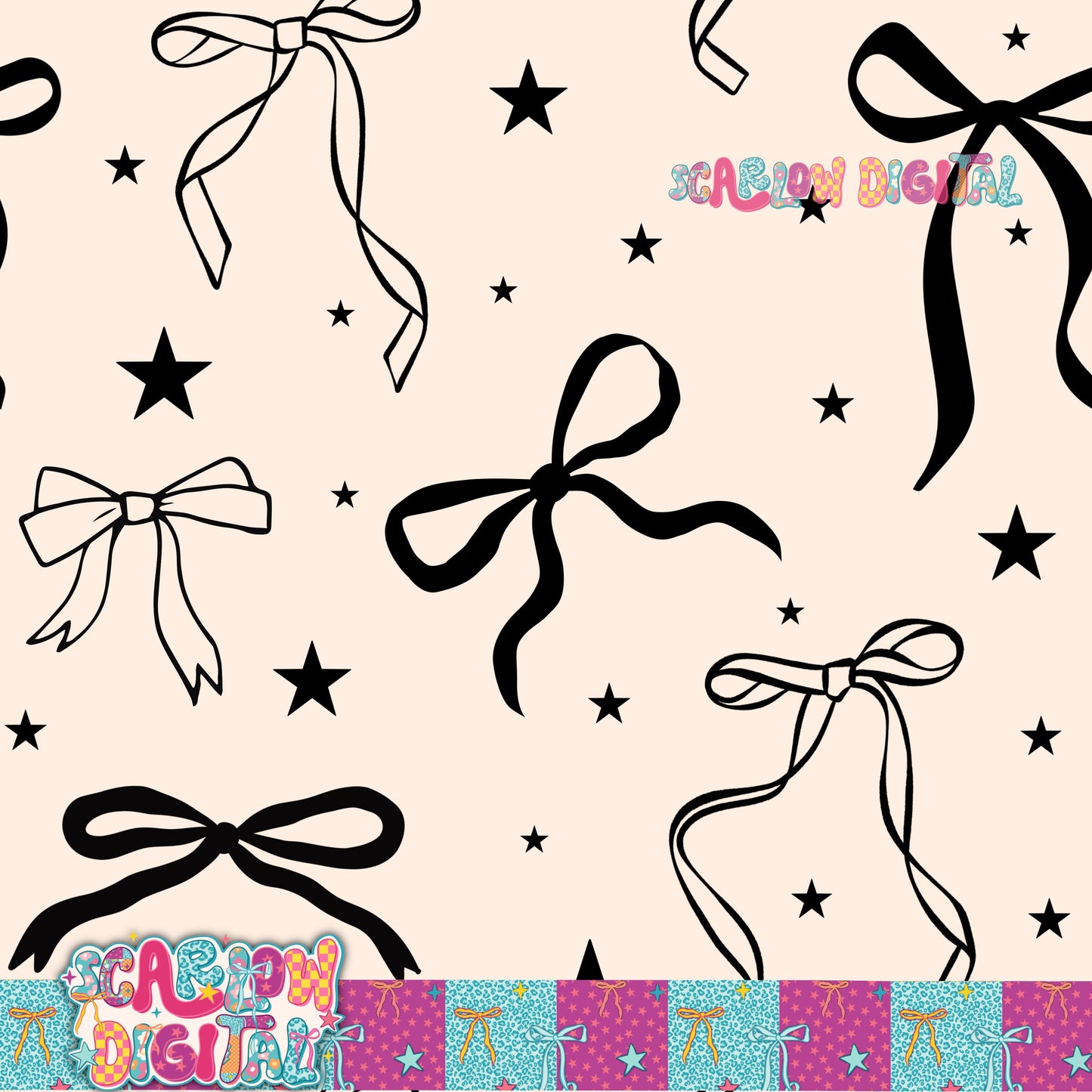 Black Bows Seamless Pattern Digital Design