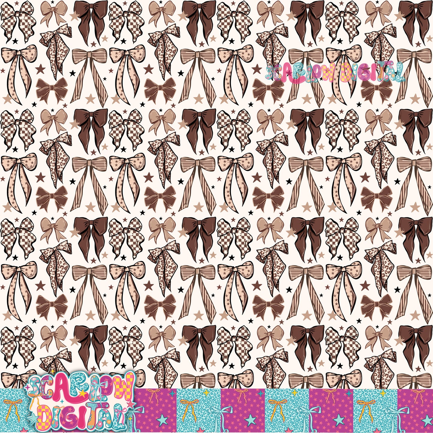 Neutral Retro Bows Seamless Pattern Digital Design