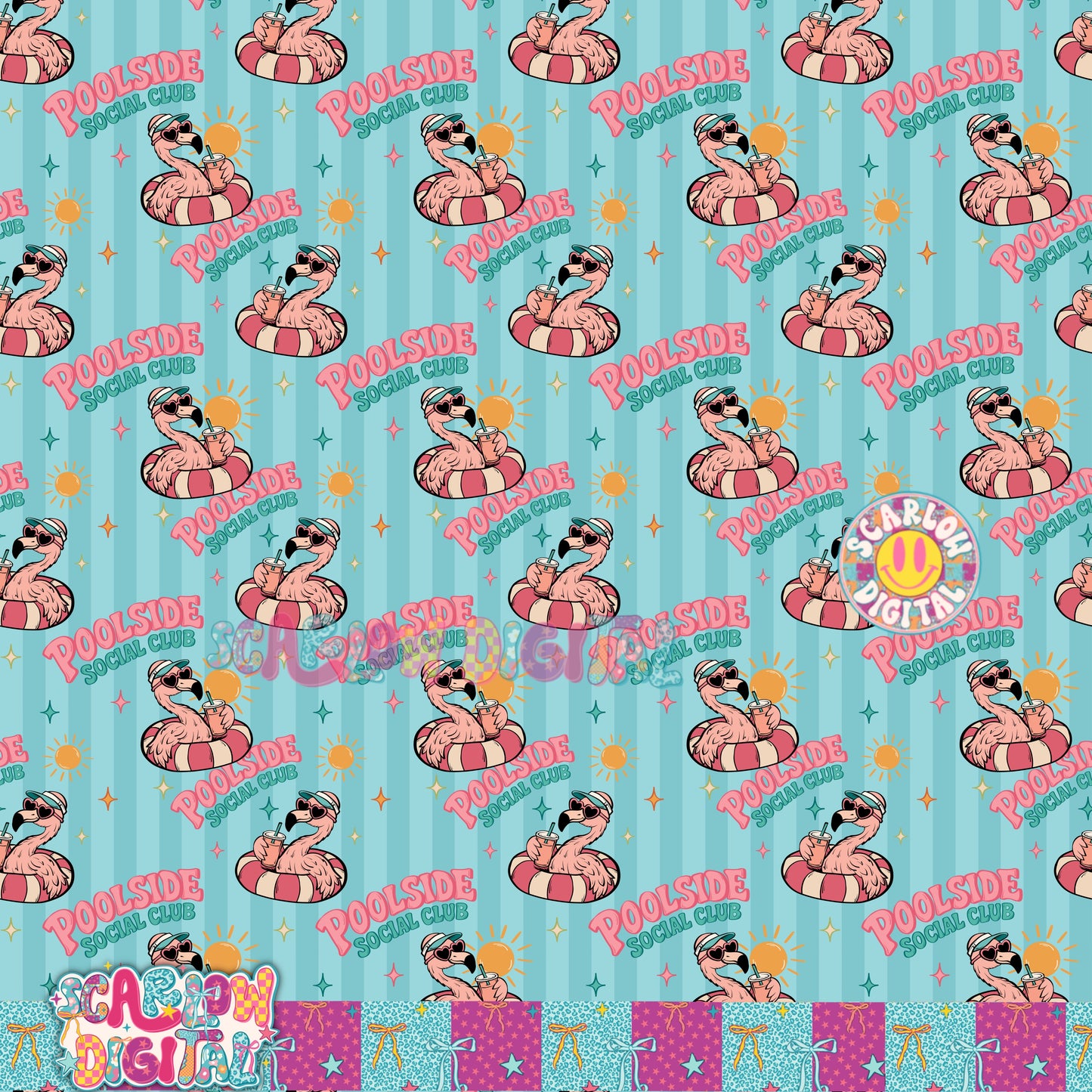 Poolside Social Club Back to School Seamless Pattern Digital Design