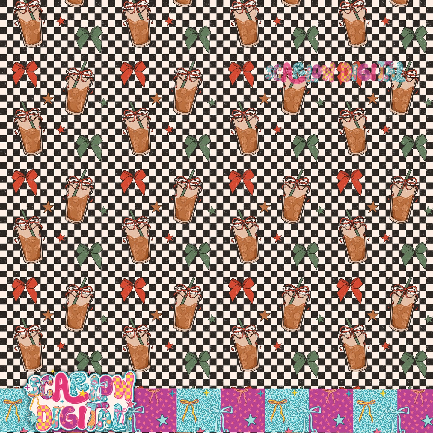 Christmas Iced Coffee Seamless Pattern Digital Design