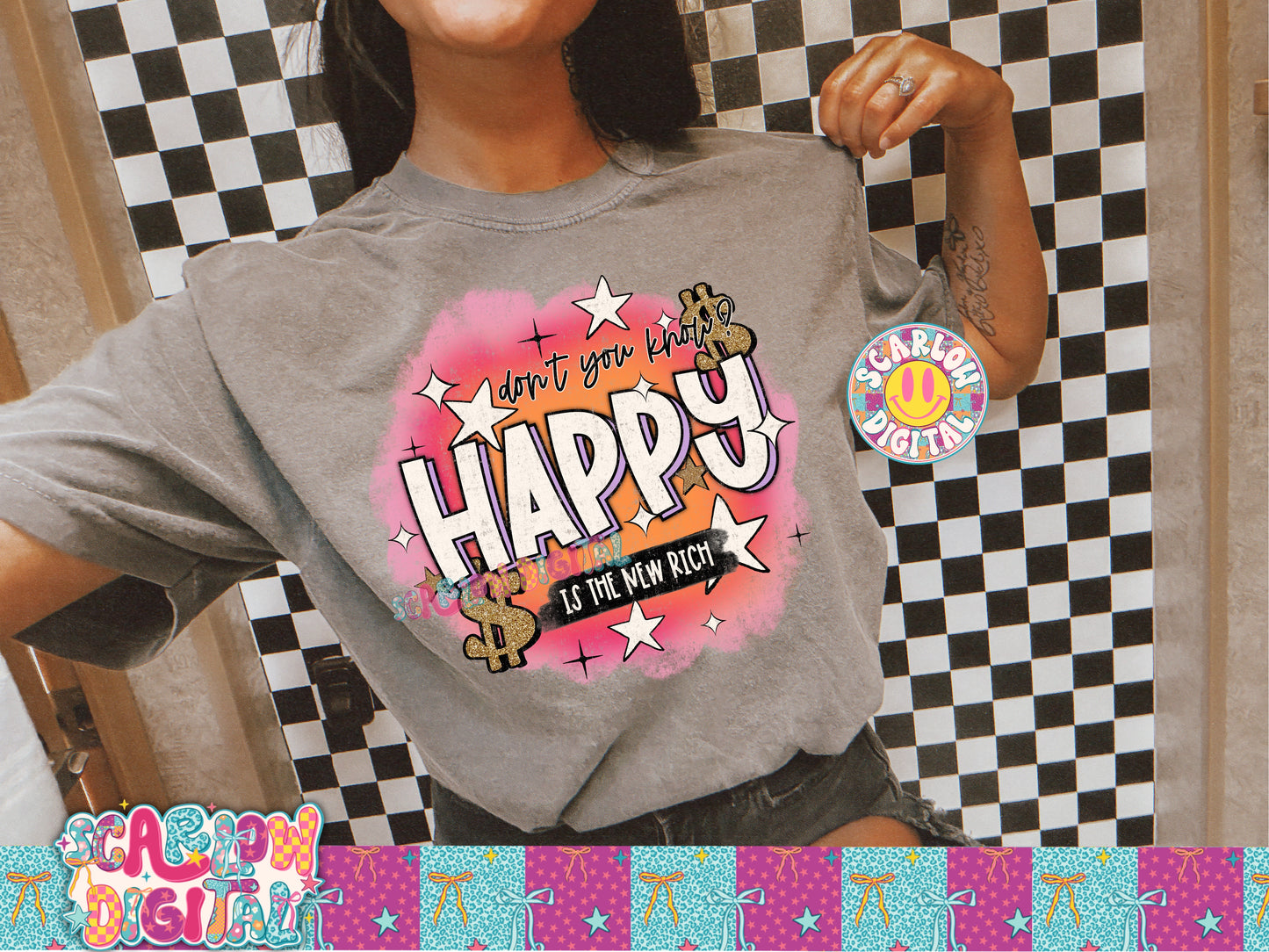 Happy is the New Rich PNG Digital Design