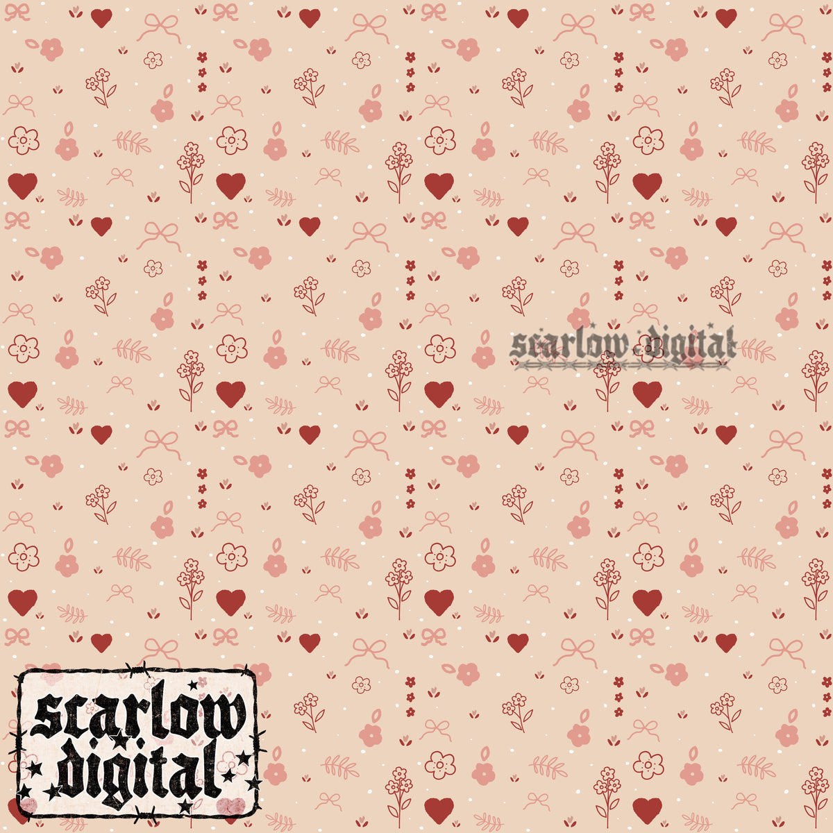 Floral Hearts Seamless Pattern Digital Design