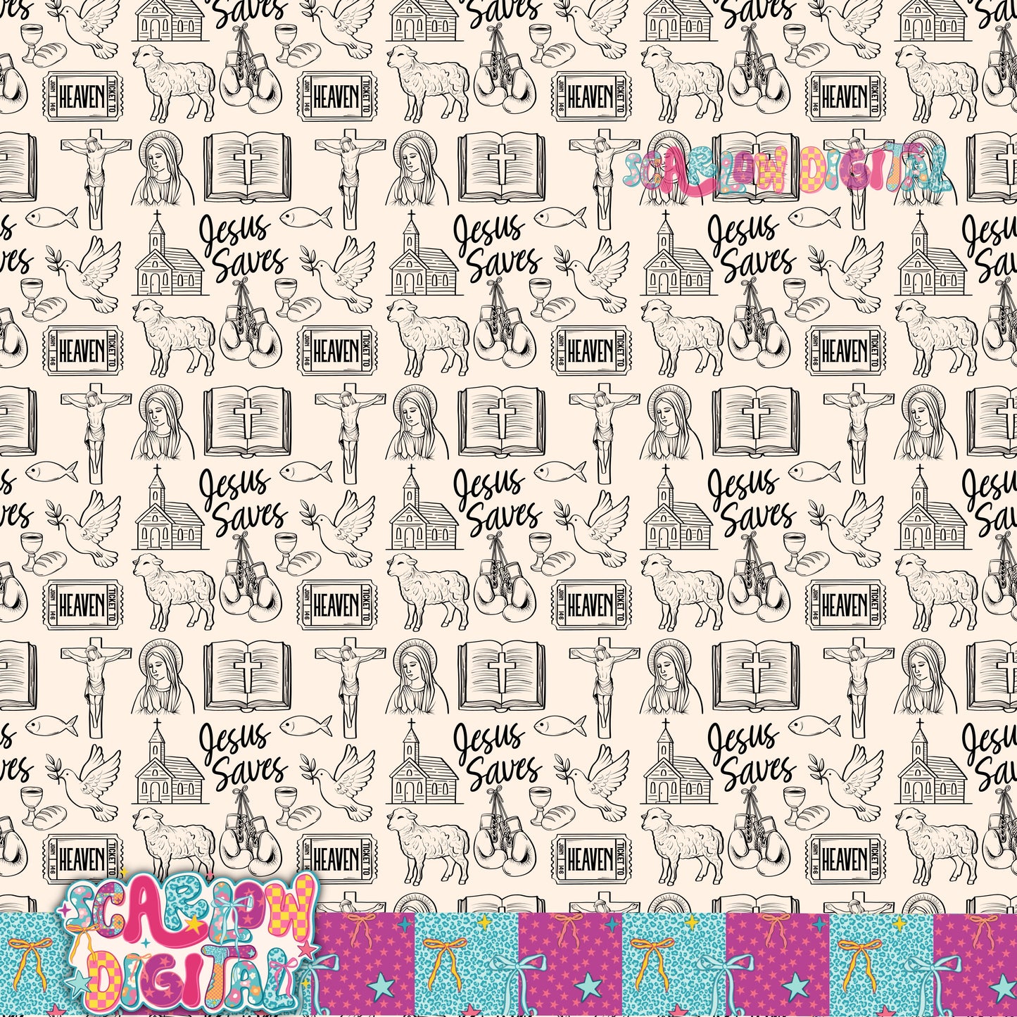Jesus Saves Seamless Pattern Digital Design