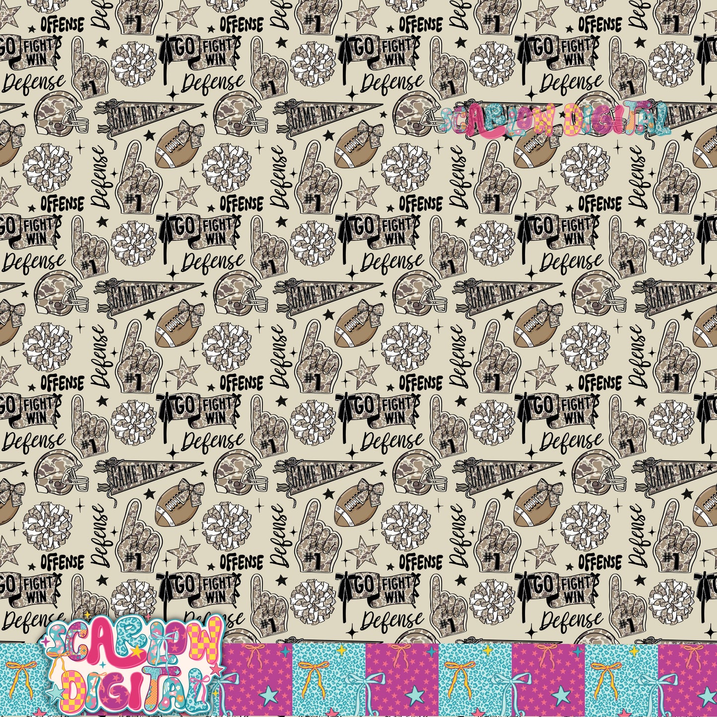Camo Football Doodles Seamless Pattern Digital Design