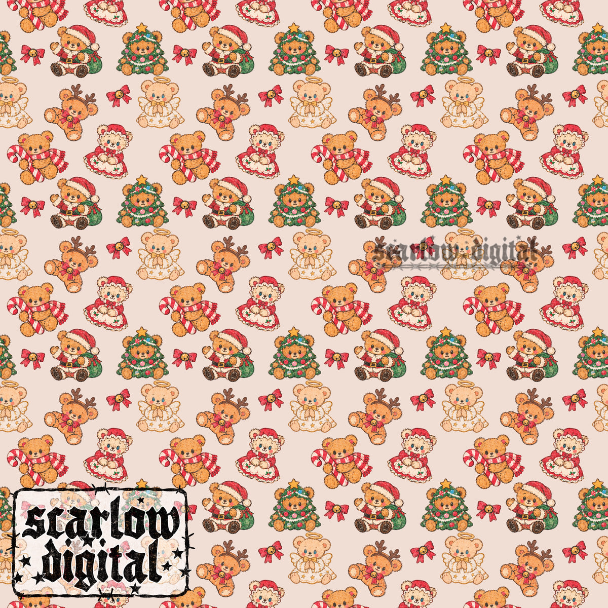 Christmas Bears Seamless Pattern Digital Design