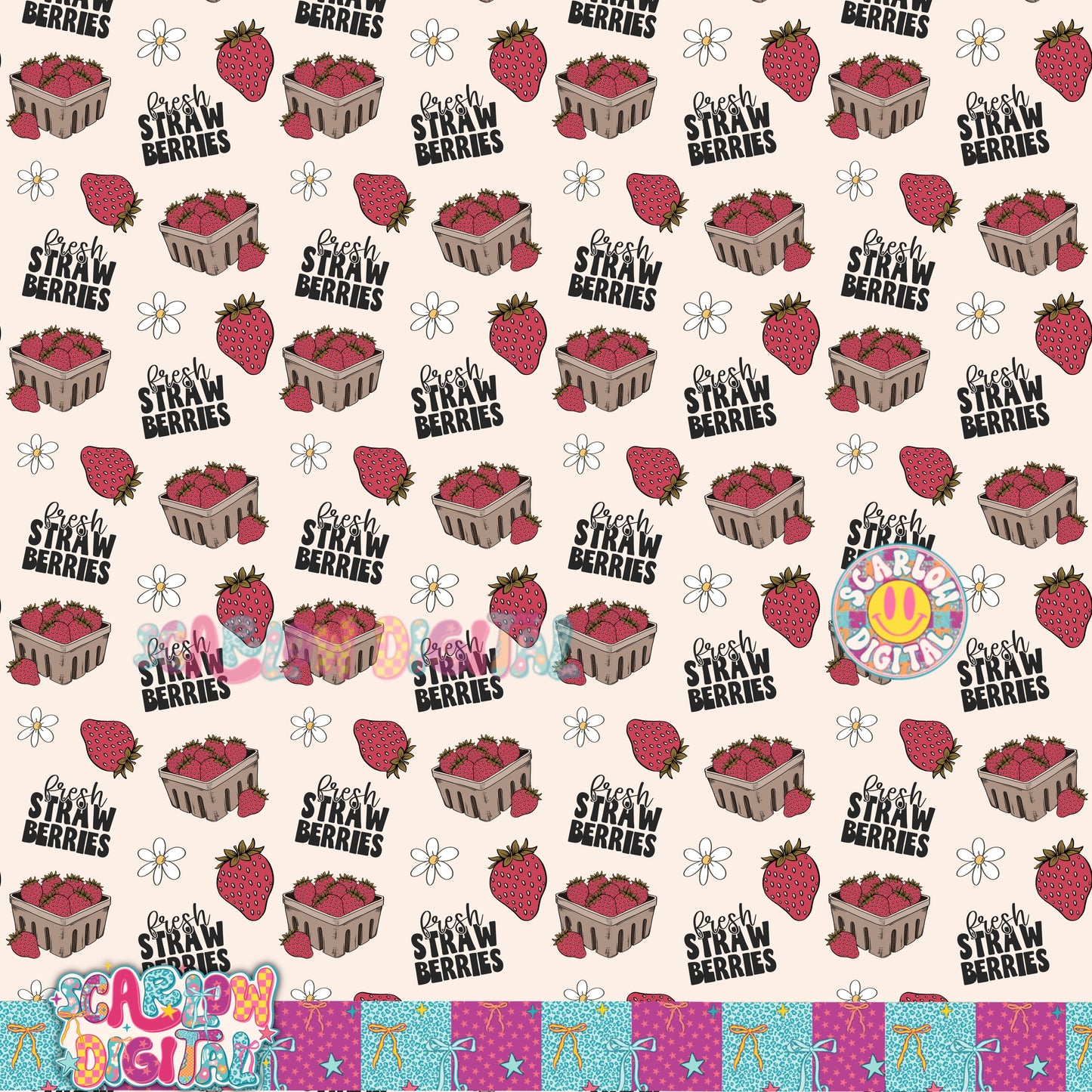 Fresh Strawberries Seamless Pattern Digital Design