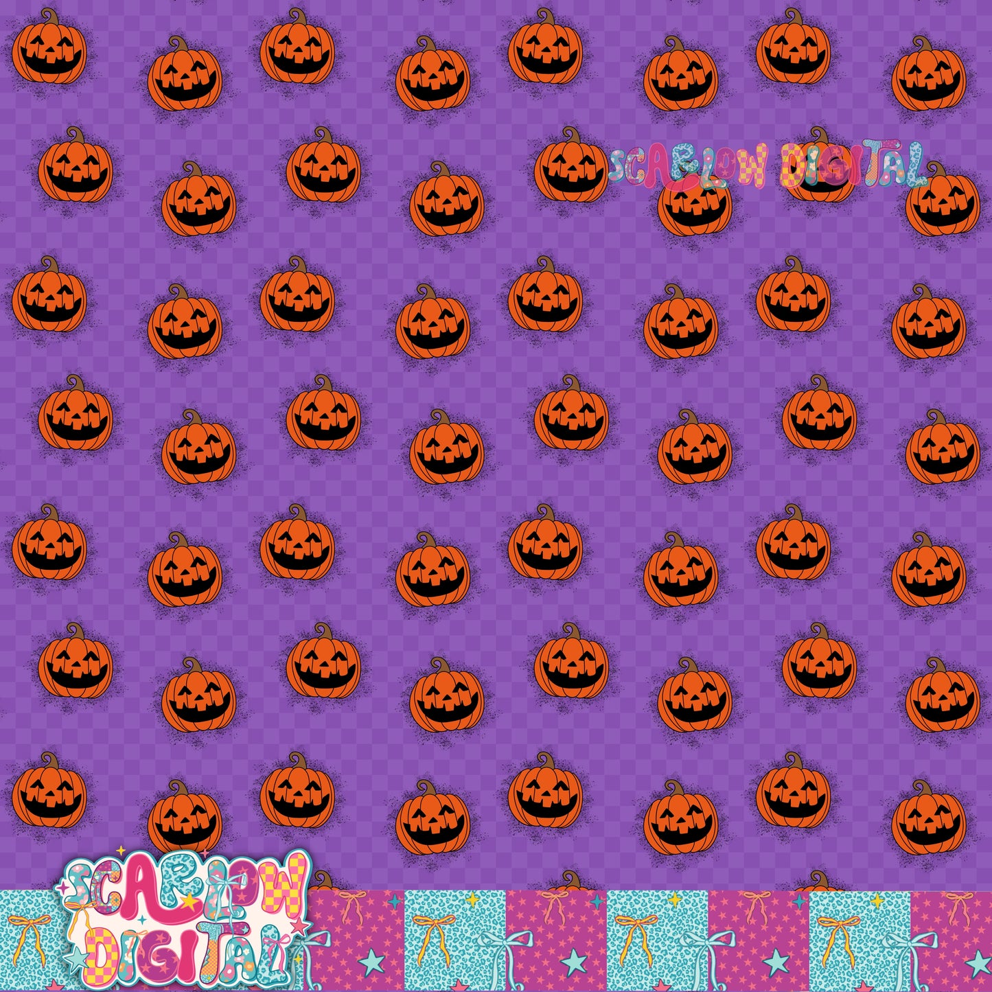 Pumpkins and Checkers Seamless Pattern Digital Design