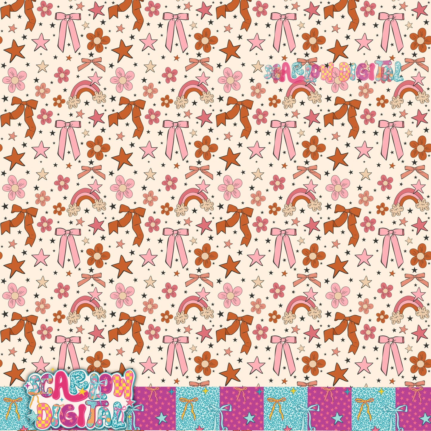 Flowers and Bows Seamless Pattern Digital Design