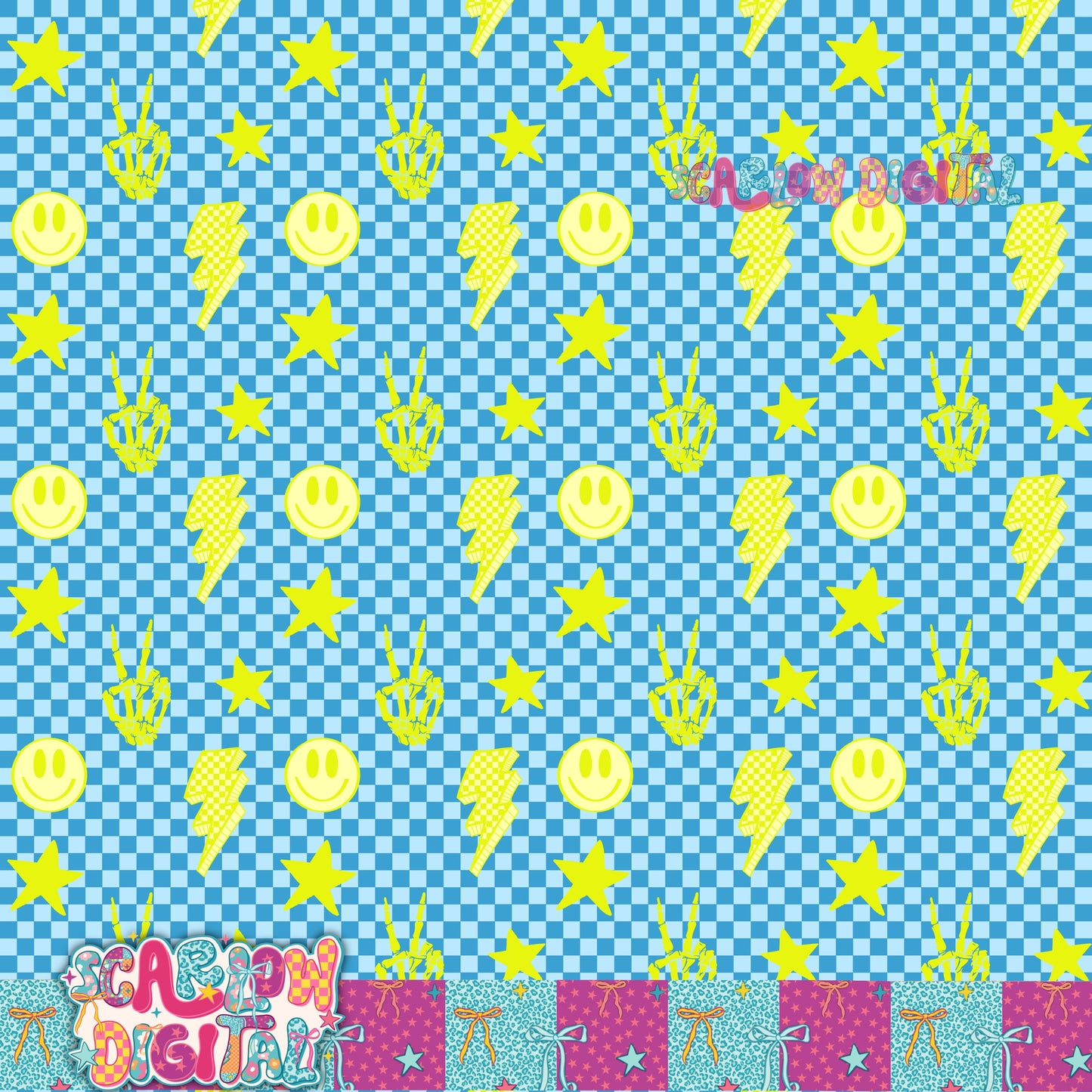 Lime Blue Seamless Pattern Digital Design
