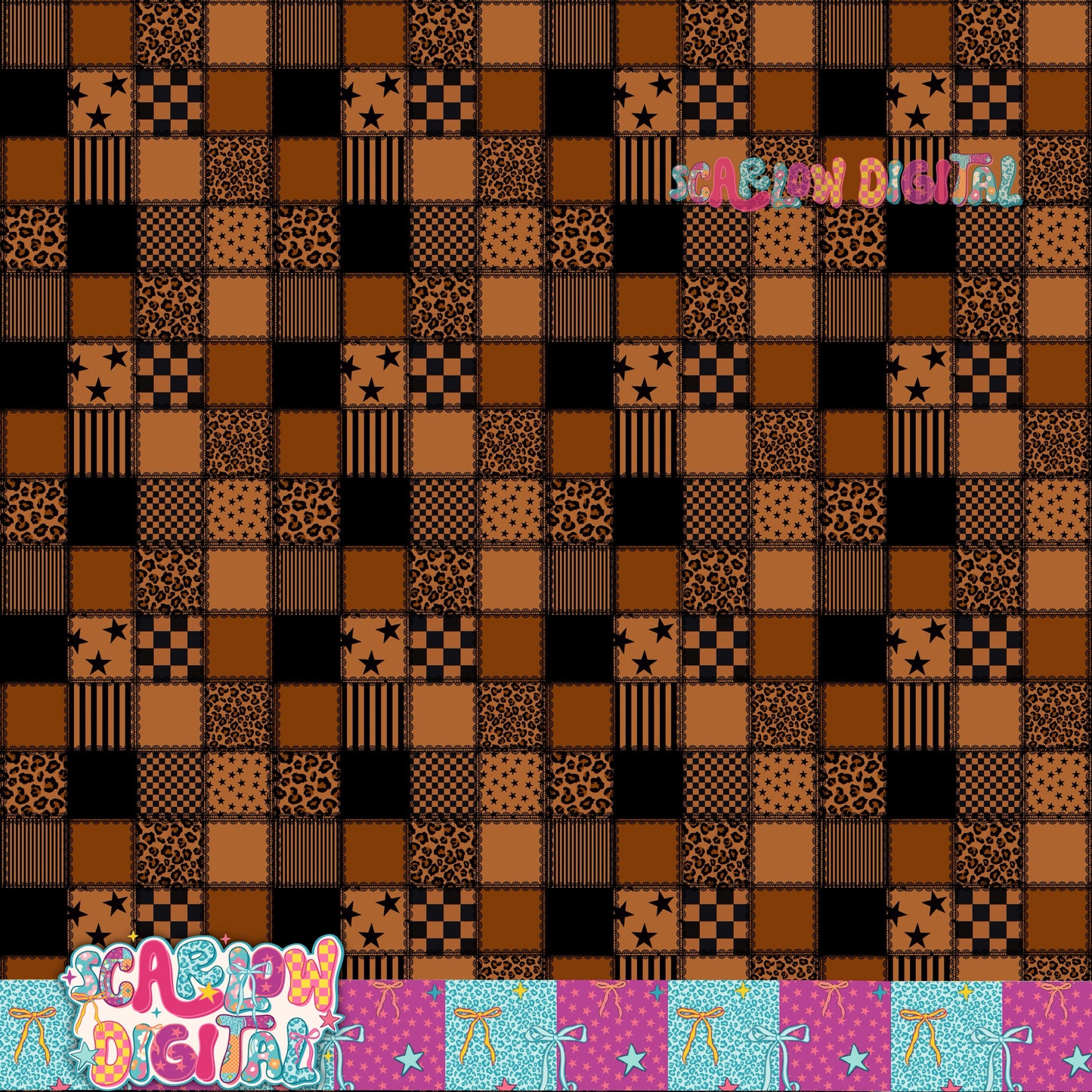 Brown and Black Lace Patches Seamless Pattern Digital Design
