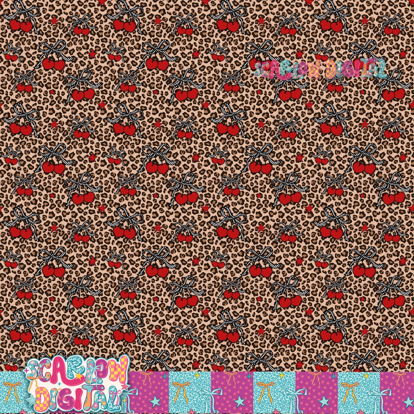 Cherry Leopard Seamless Pattern Digital Design