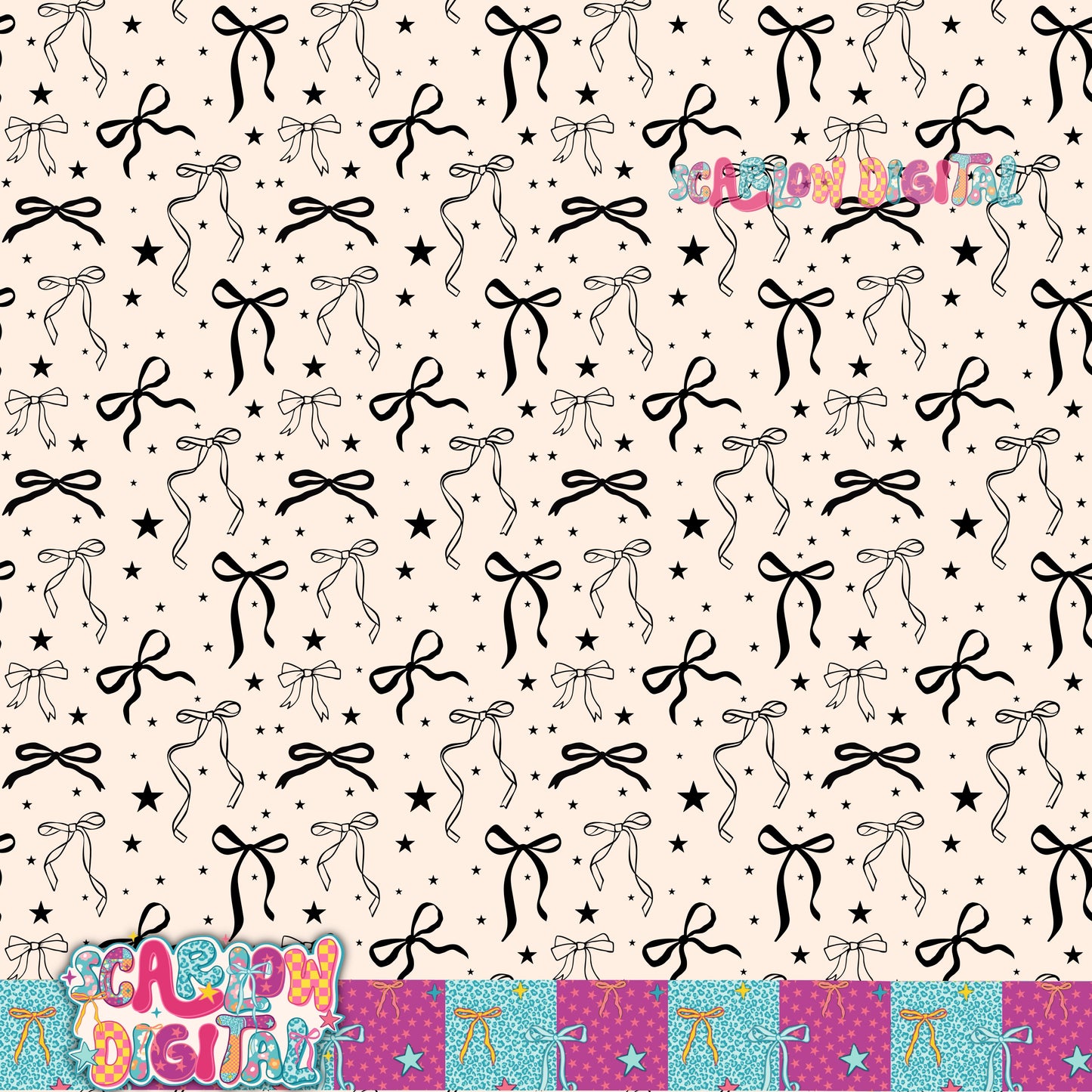 Black Bows Seamless Pattern Digital Design