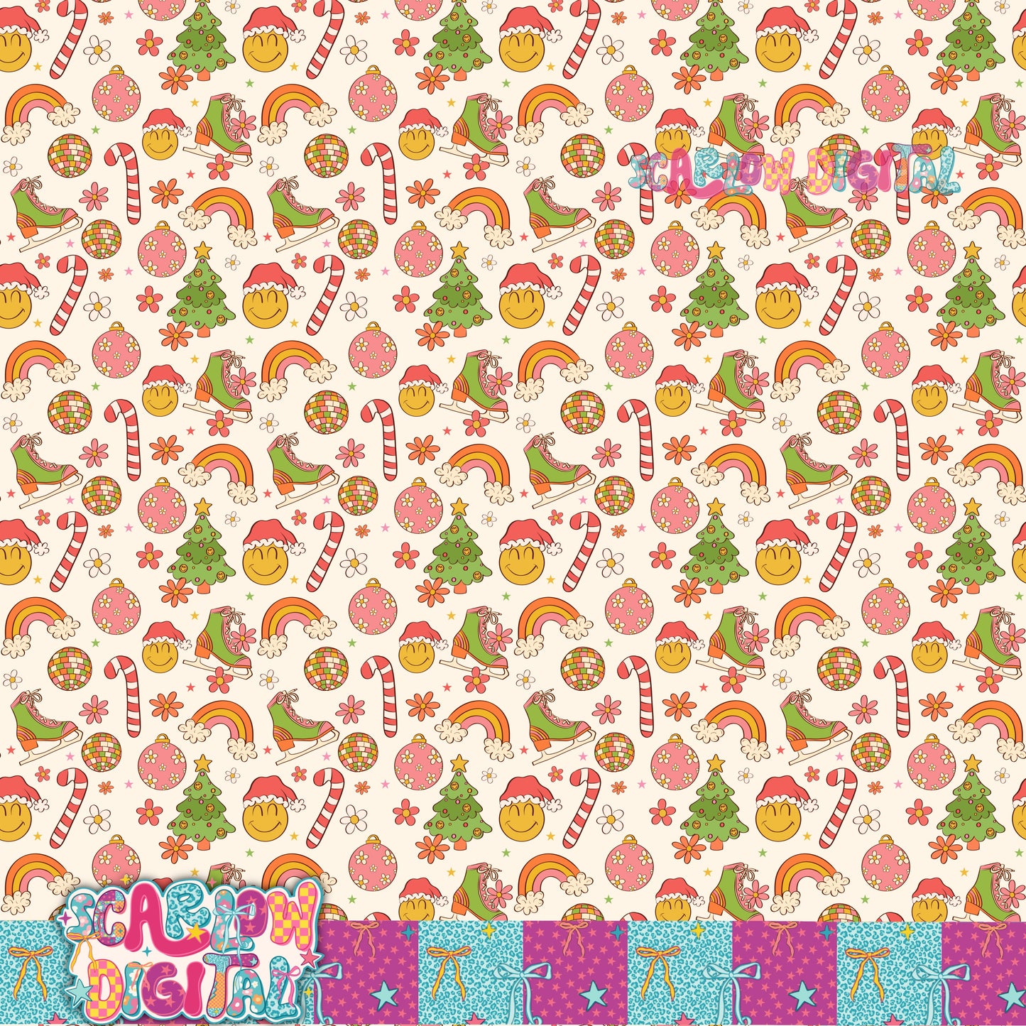 Groovy Christmas Seamless Pattern Digital Design