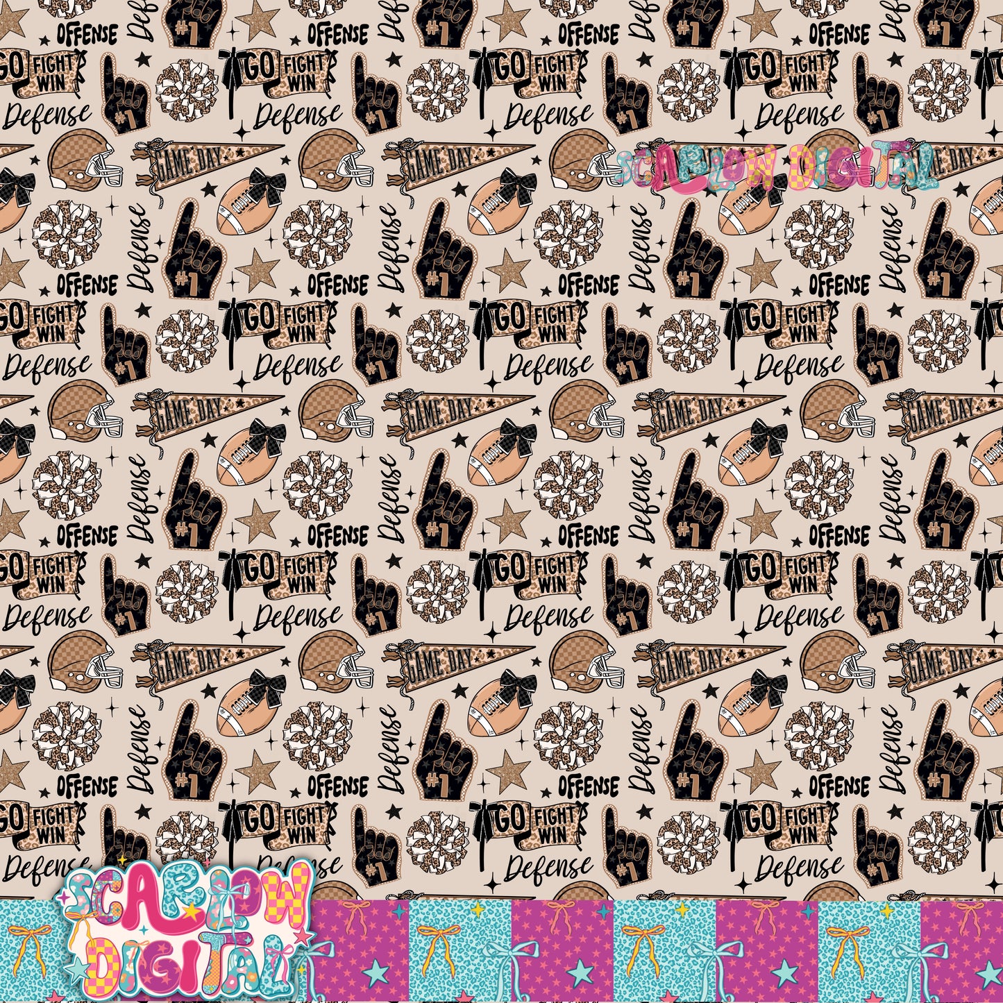 Football Doodles Seamless Pattern Digital Design