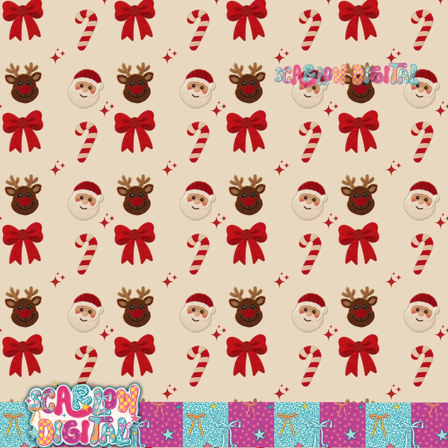 Christmas Characters Seamless Pattern Digital Design