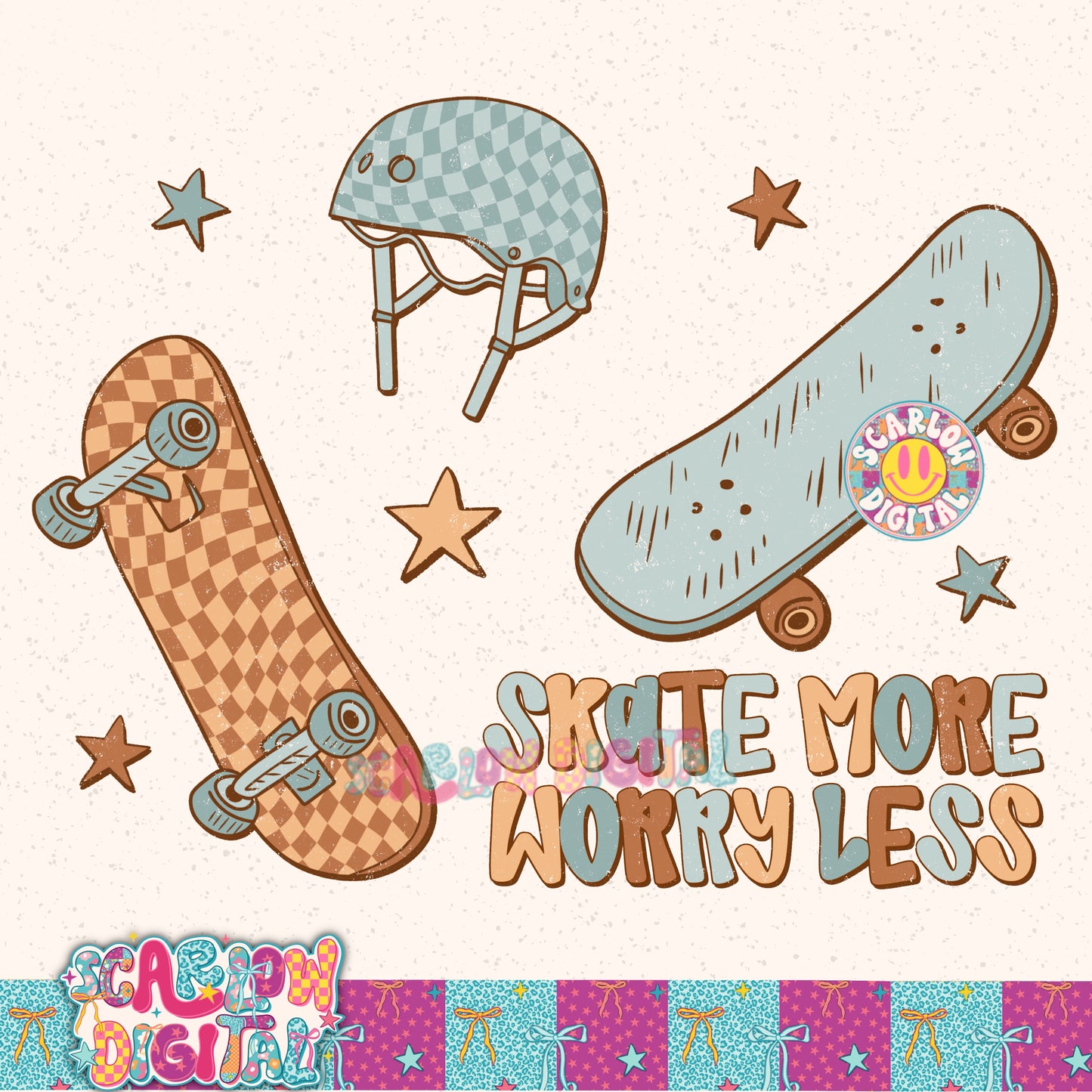 Skate More Worry Less PNG Digital Design