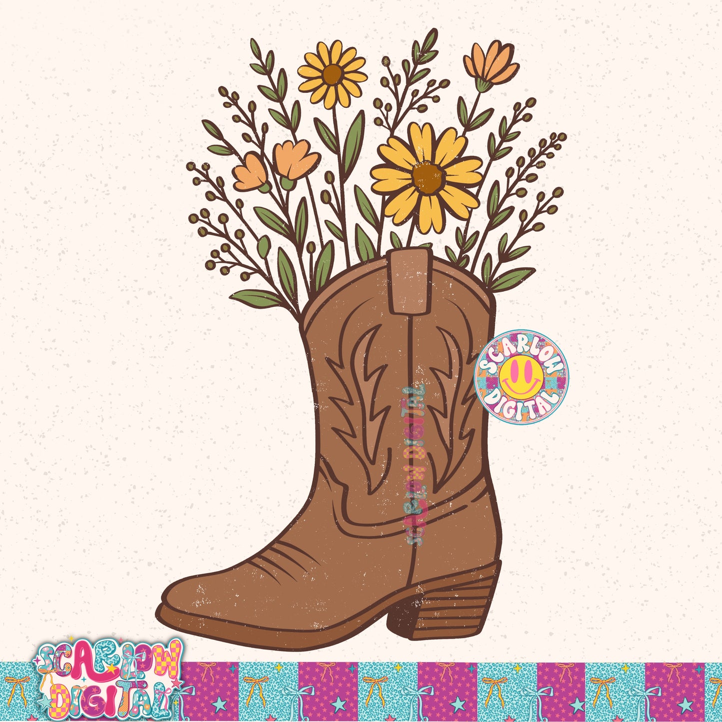 Floral Cowgirl Boot PNG Digital Design