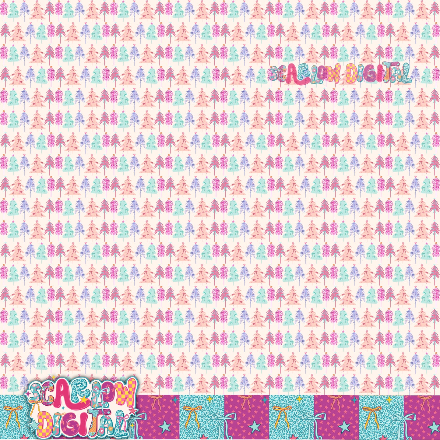 Preppy Christmas Trees Seamless Pattern Digital Design