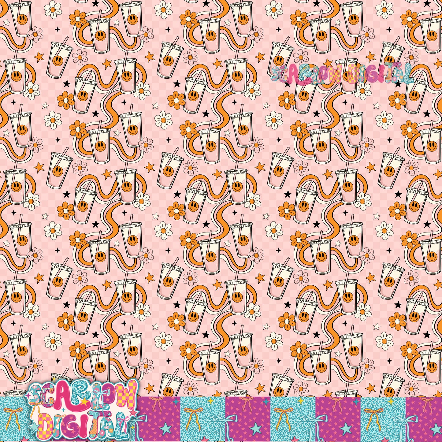 Happy Coffee Seamless Pattern Digital Design