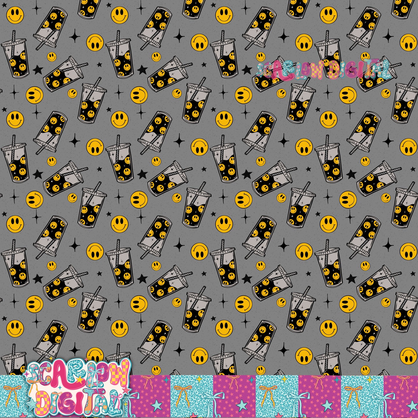 Happy Coffee Seamless Pattern Digital Design
