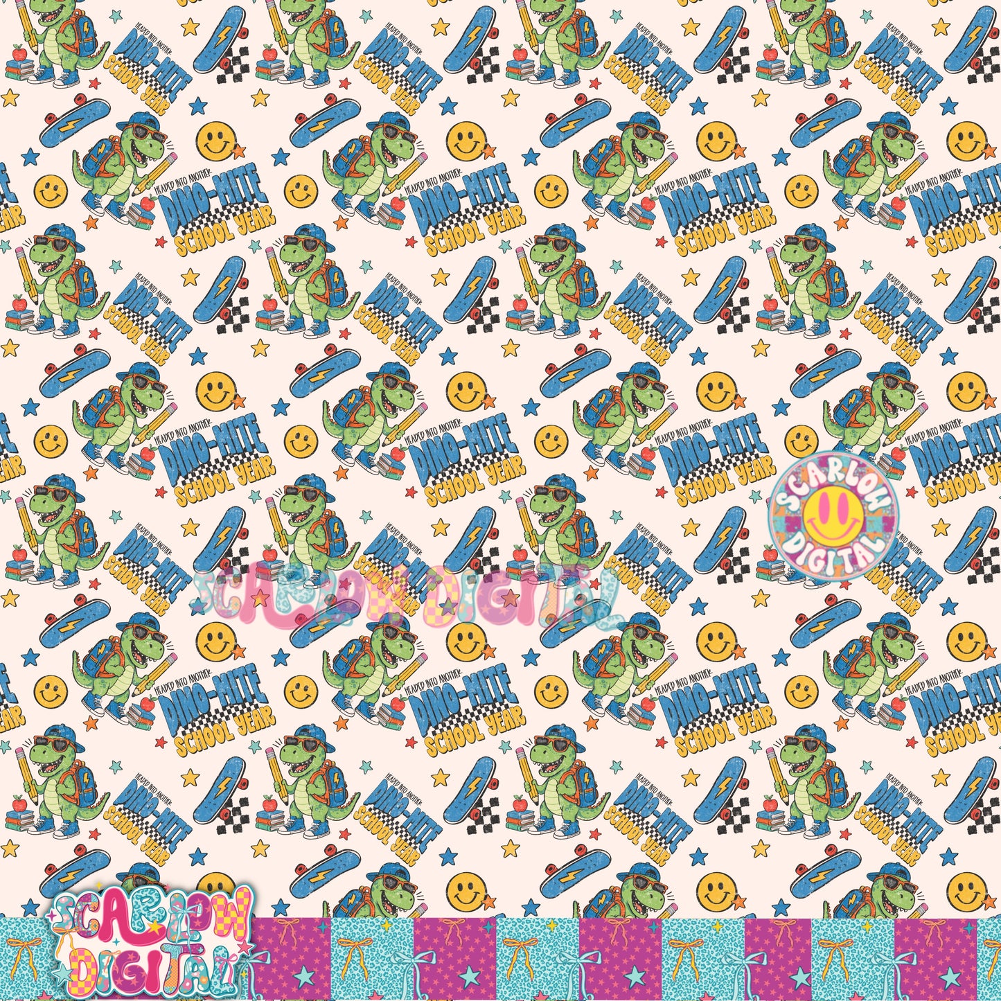 Dinomite Back to School Seamless Pattern Digital Design