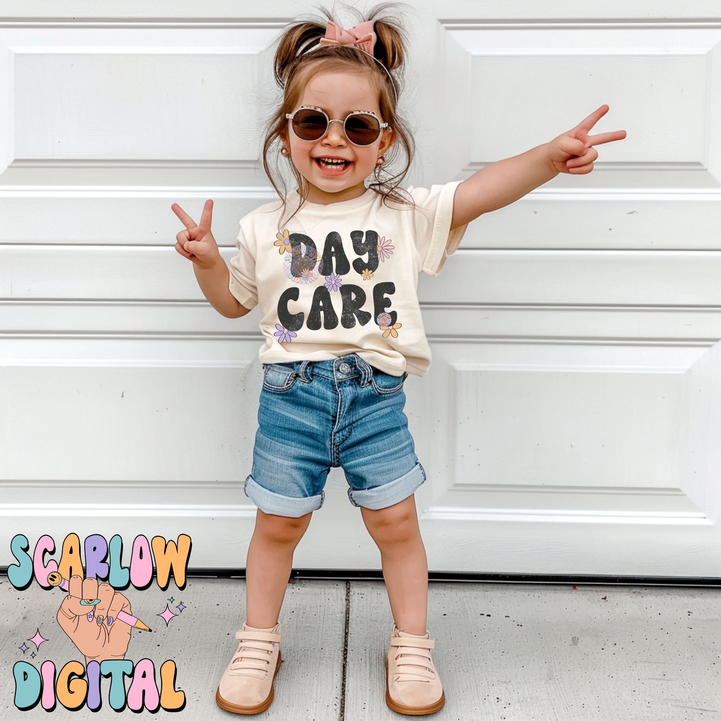 Daycare PNG Digital Design Download, back to school png, little girl png, flowers png, floral png, trendy school designs, girl tshirt png