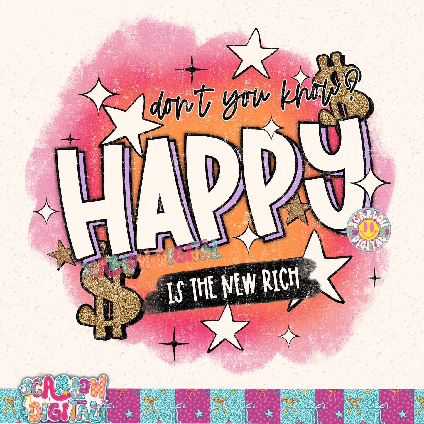 Happy is the New Rich PNG Digital Design