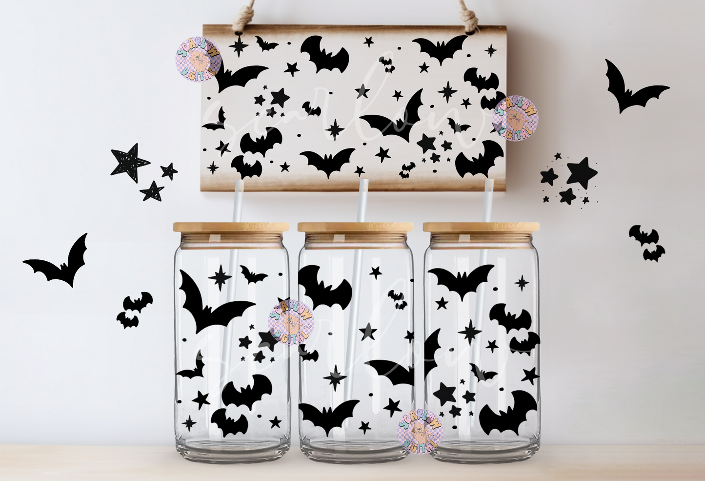 Bats Glass Can Wrap PNG-Halloween 16 oz. Can Glass Sublimation Digital Design Download-spooky can glass png, fall cup wraps png designs