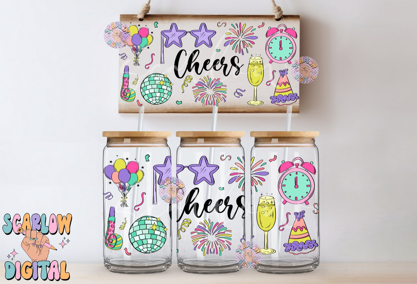 Cheers 16 Ounce Can Glass Wrap PNG-New Years Sublimation Digital Design Download-UV DTF can glass wrap png, beer can glass png designs