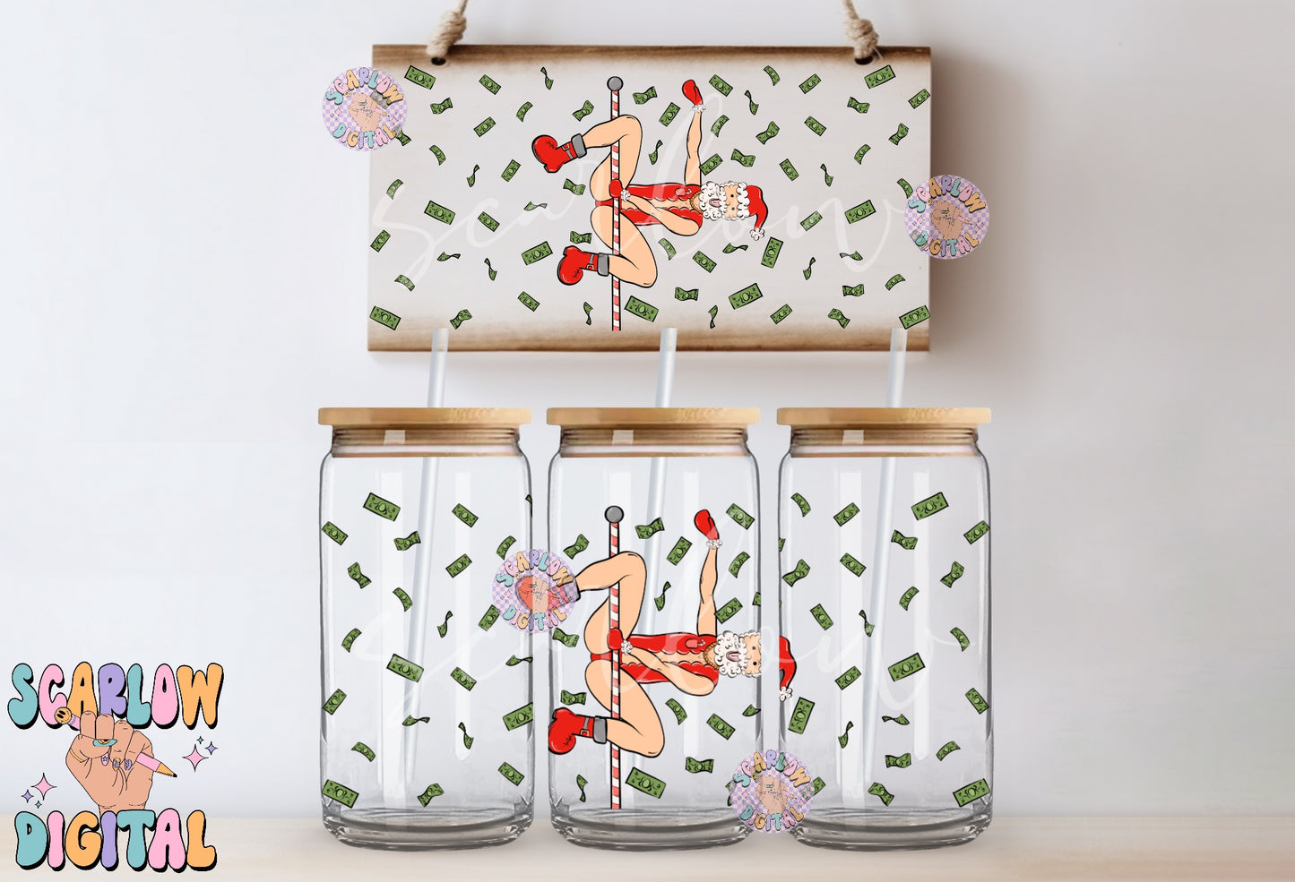 Stripper Santa Can Glass Wrap PNG Digital Design Download, funny can glass wrap png, christmas can glass wrap, adult humor can glass wrap