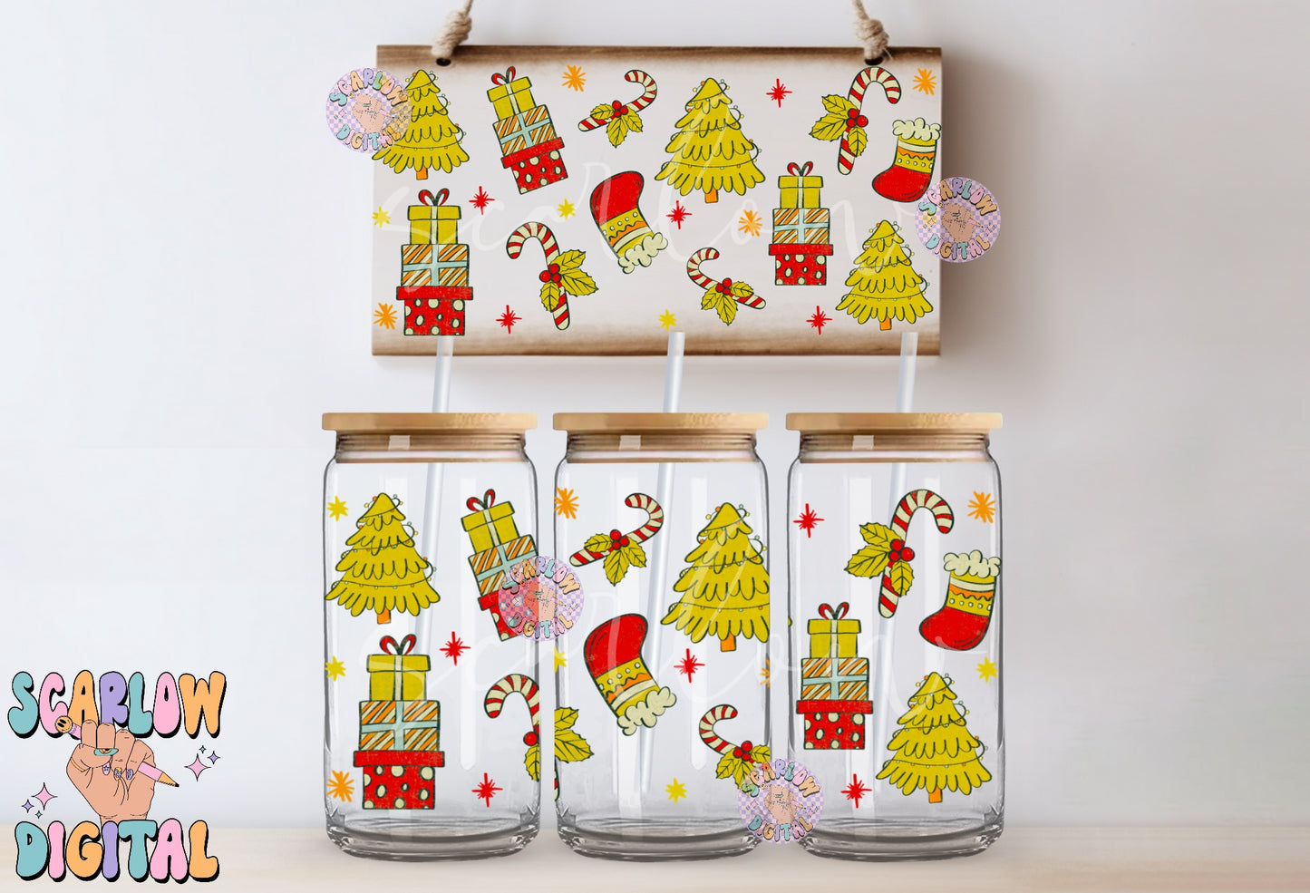 Traditional Christmas Can Glass Wrap PNG Digital Design Download-santa claus cup wrap png, candy cane can glass wrap png, vintage png design
