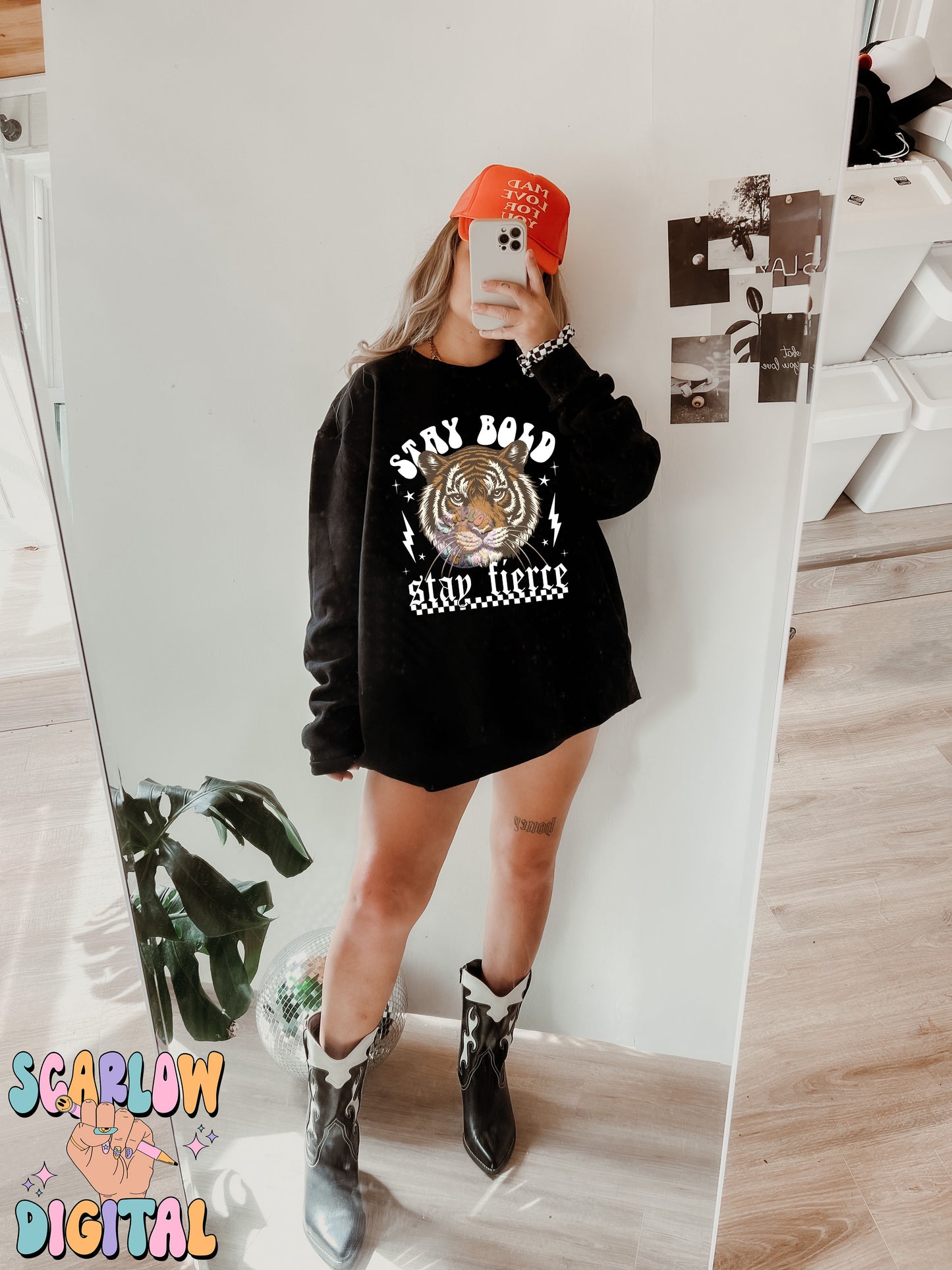 Stay Bold Stay Fierce PNG Digital Design Download, grunge png, edgy png, checkers png, tiger png, png for women, animal png, strength png