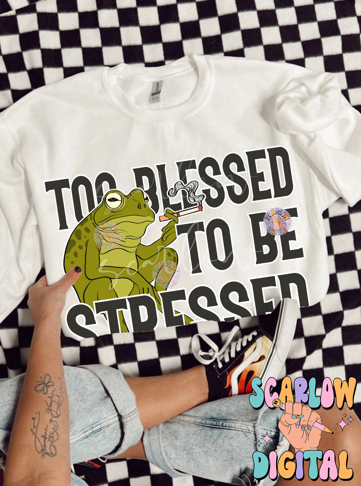 Too Blessed To Be Stressed But Here We Are PNG Digital Design Download, frog png, smoking png, adult humor png, snarky png, sarcastic png