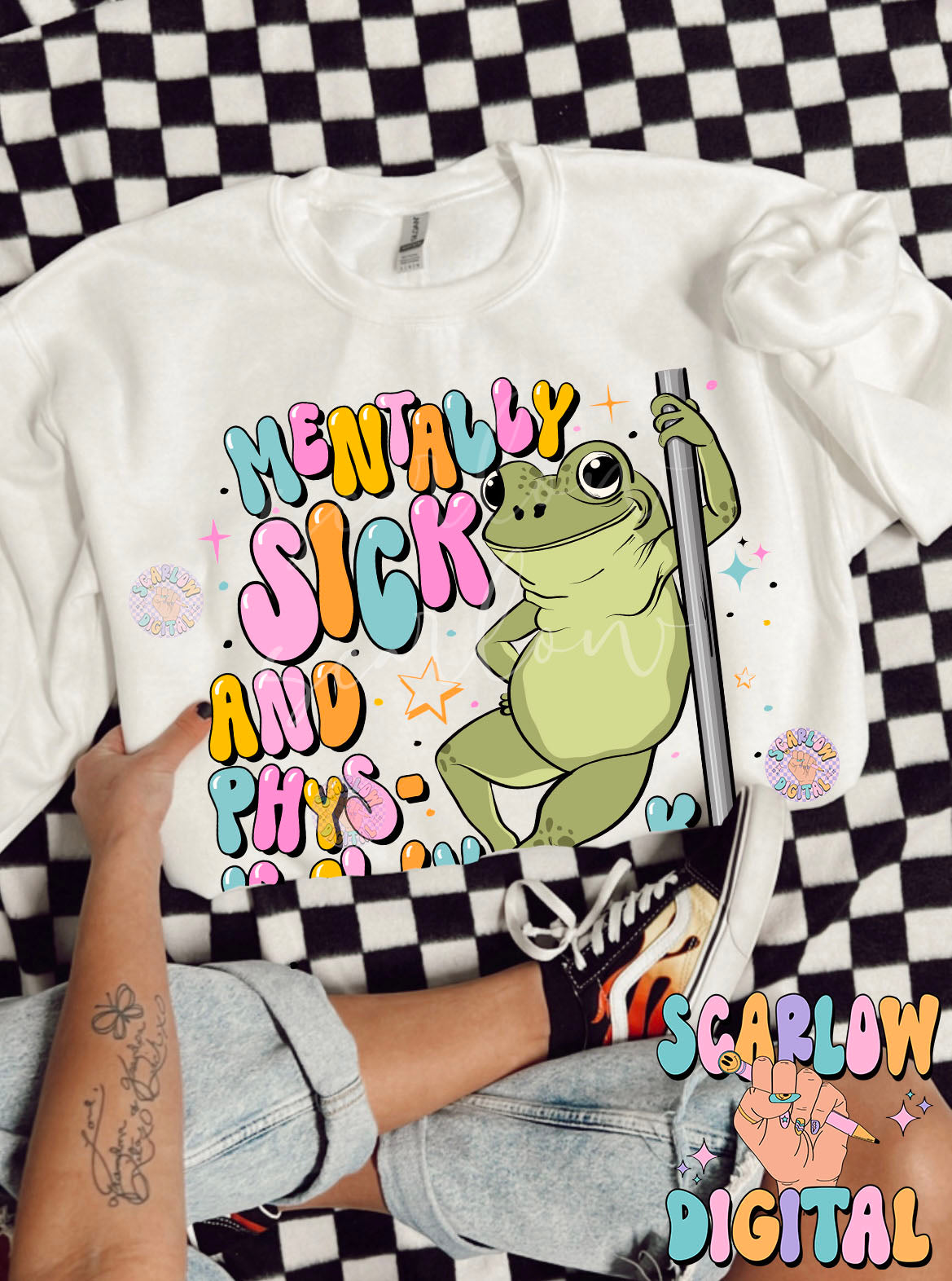 Mentally Sick and Physically Thick PNG Digital Design Download, funny frog png, adult humor png, crude humor png, snarky png, anxiety png