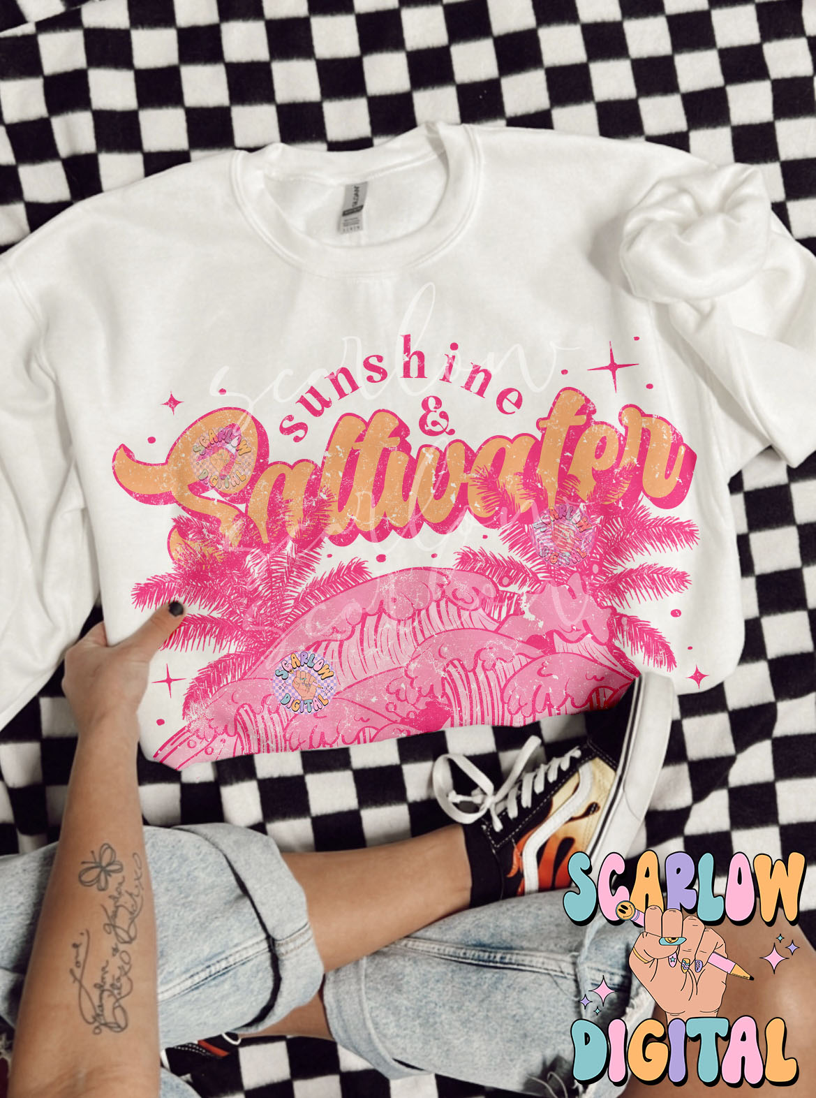 Sunshine and Saltwater Beach Club PNG Digital Design Download, summer png, bright color png, Beachy png, simple trendy png, palm trees png