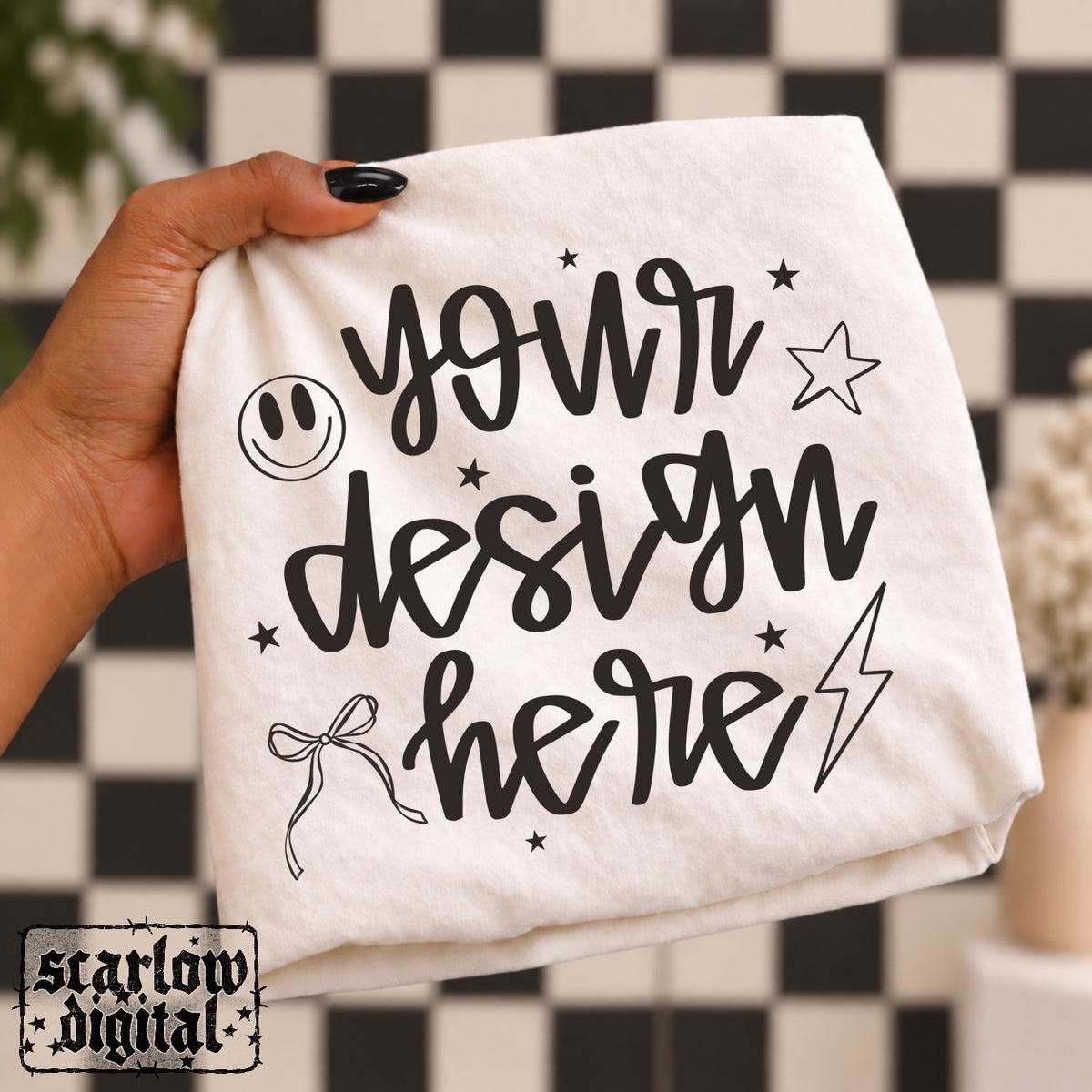 Black Checker Tshirt Mockup in Ivory ★ EXCLUSIVE MOCKUP ★ Only available until 10/04 ★
