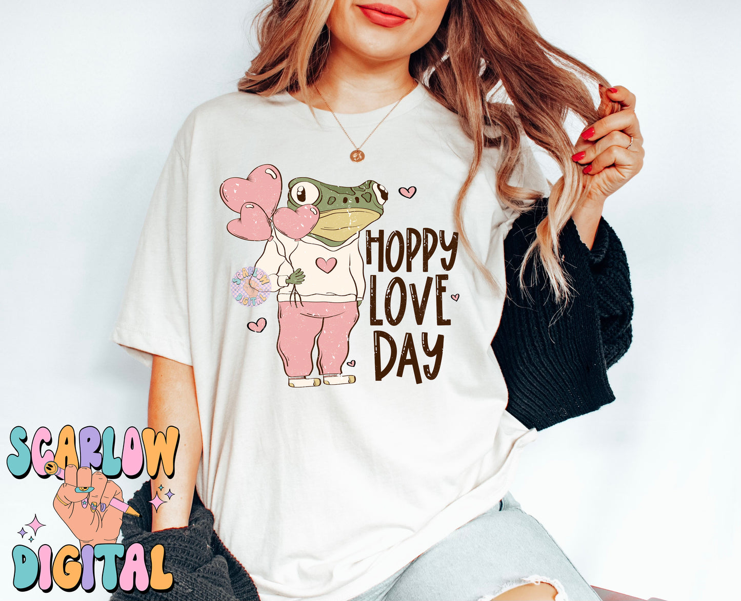 Hoppy Love Day PNG-Valentine's Day Sublimation Digital Design Download-hearts png, funny png, froggy png, funny valentine's day png design