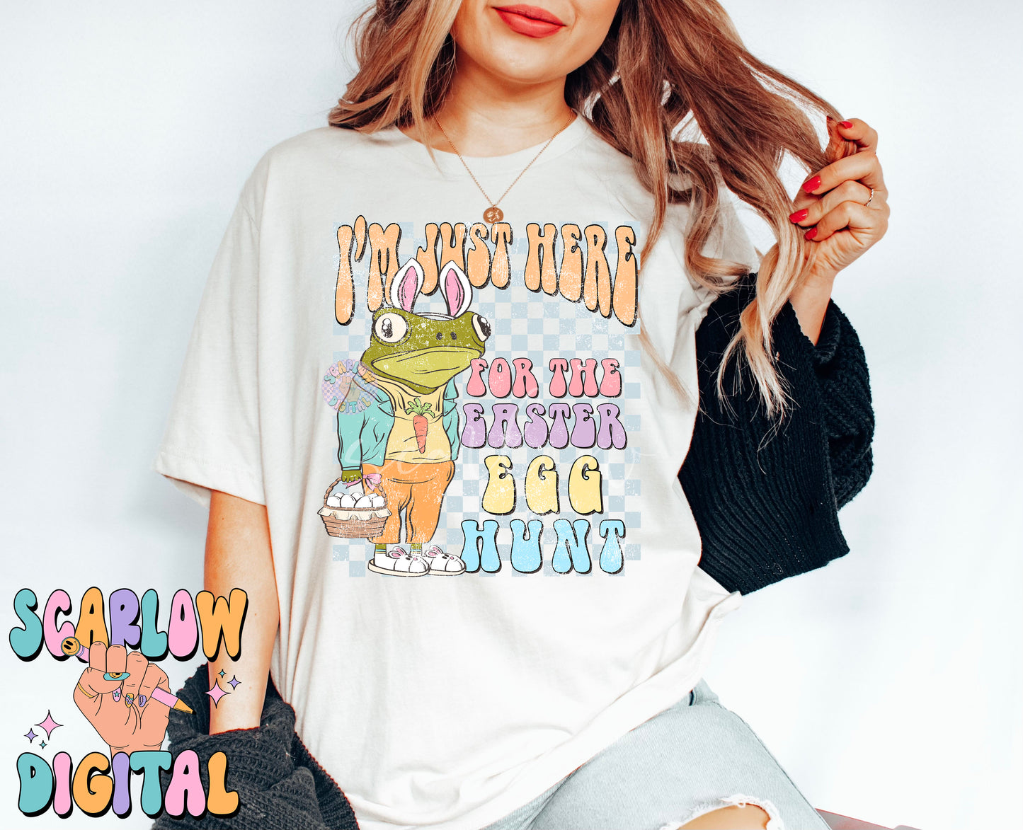 I'm Just Here For The Easter Egg Hunt PNG-Frog Sublimation Digital Design Download-funny easter png, adult easter png, funny frog png design