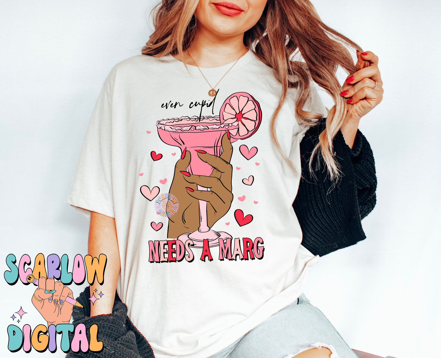 Even Cupid Needs a Marg PNG-Valentine's Day Sublimation Digital Design Download-funny png, adult humor png, hearts png, margarita png design