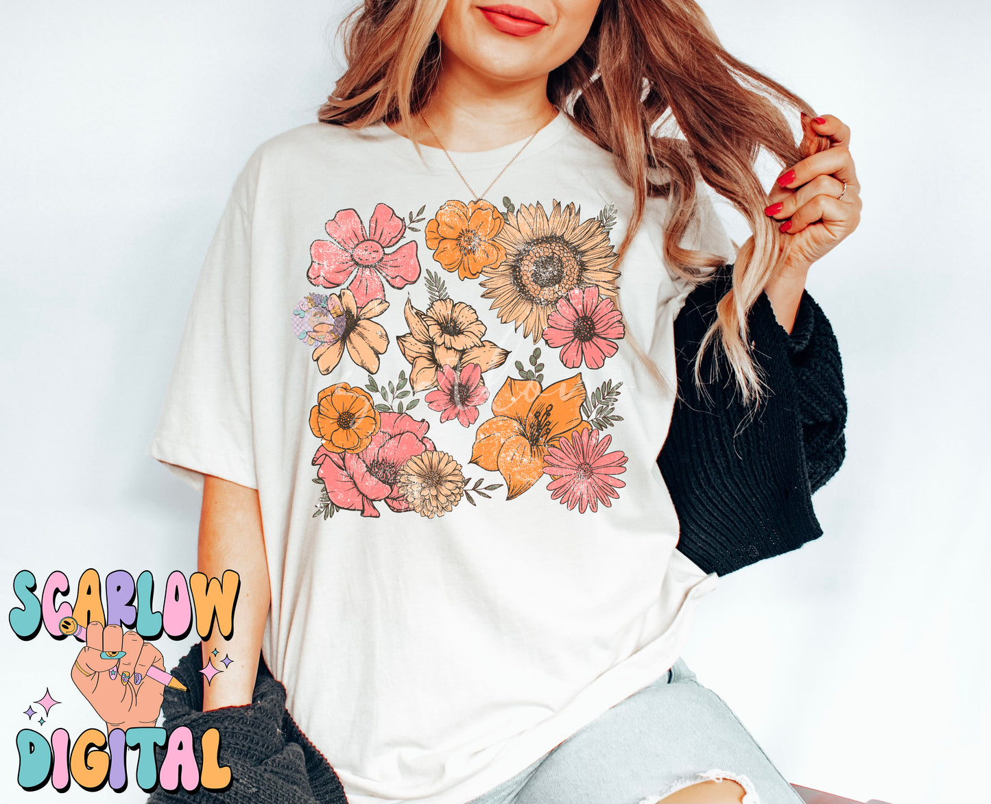 Spring Flowers PNG Sublimation Digital Design Download-floral png, vintage png, pretty png, coquette png, no words png, summer girl png