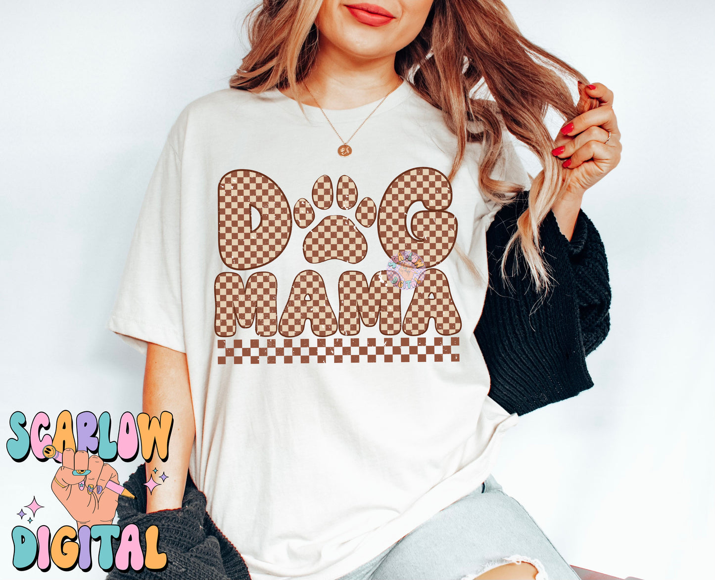 Dog Mama PNG Sublimation Digital Design Download-pet mom tshirt designs, png for mom, mama png design, checkered png, fur mom png designs