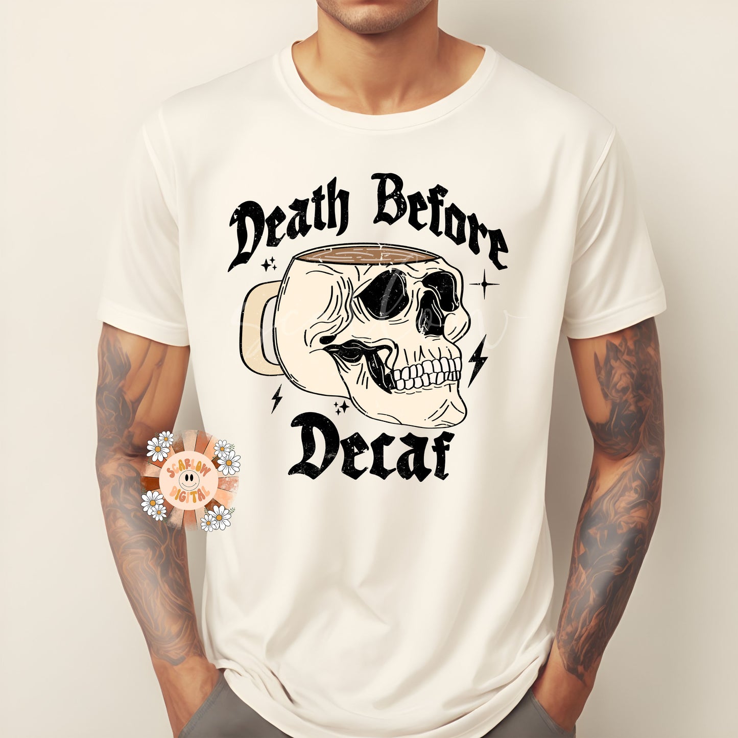 Death Before Decaf PNG-Coffee Sublimation Digital Design Download-skull png, funny adult png, skull png, coffee lover png, iced coffee png