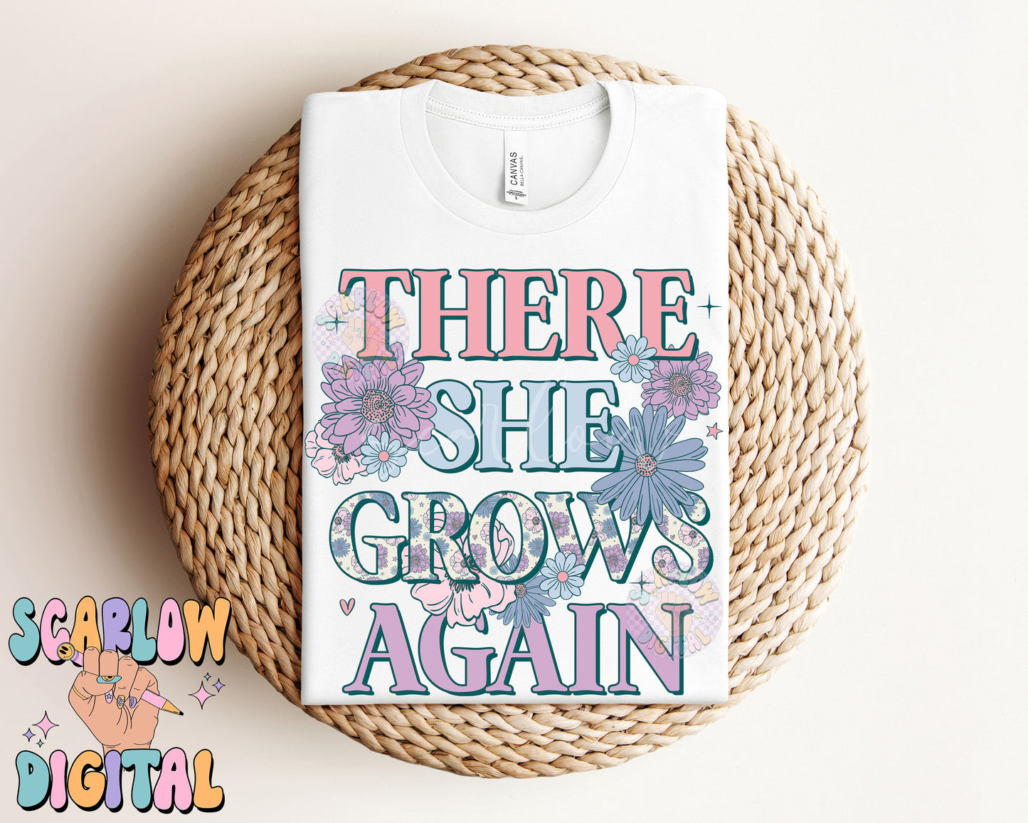 There She Grows Again PNG-Floral Sublimation Digital Design Download, vintage florals png, little girl png, self growth png, empowerment png