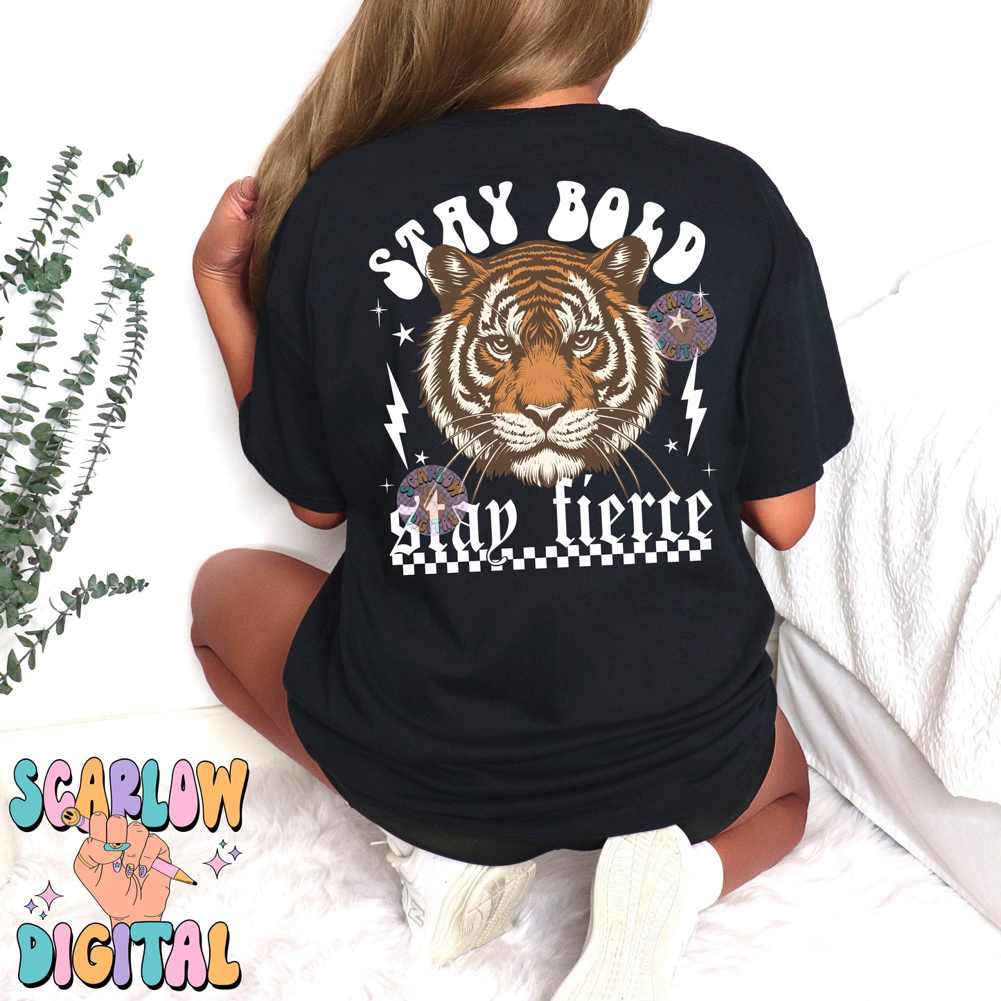 Stay Bold Stay Fierce Front and Back PNG Bundle Digital Design Download, grunge png, edgy png, checkers png, tiger png, png design for women